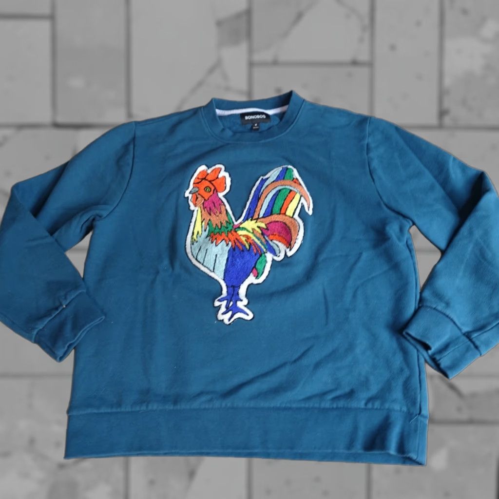 Bonobos Bonobos Mens Sweatshirt Blue Embroidered Rooster Limited Edition Shirt M Adults Regular Pullover Cotton Blend Crew Neck Long Sleeve Size US M / EU 48-50 / 2 - 1 Thumbnail