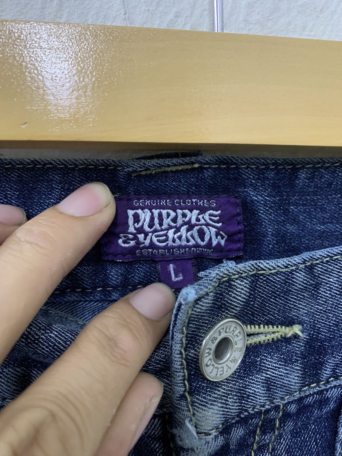 Japanese Brand Purple And Yellow Distressed Arc Denim Pants Size US 33 - 6 Thumbnail