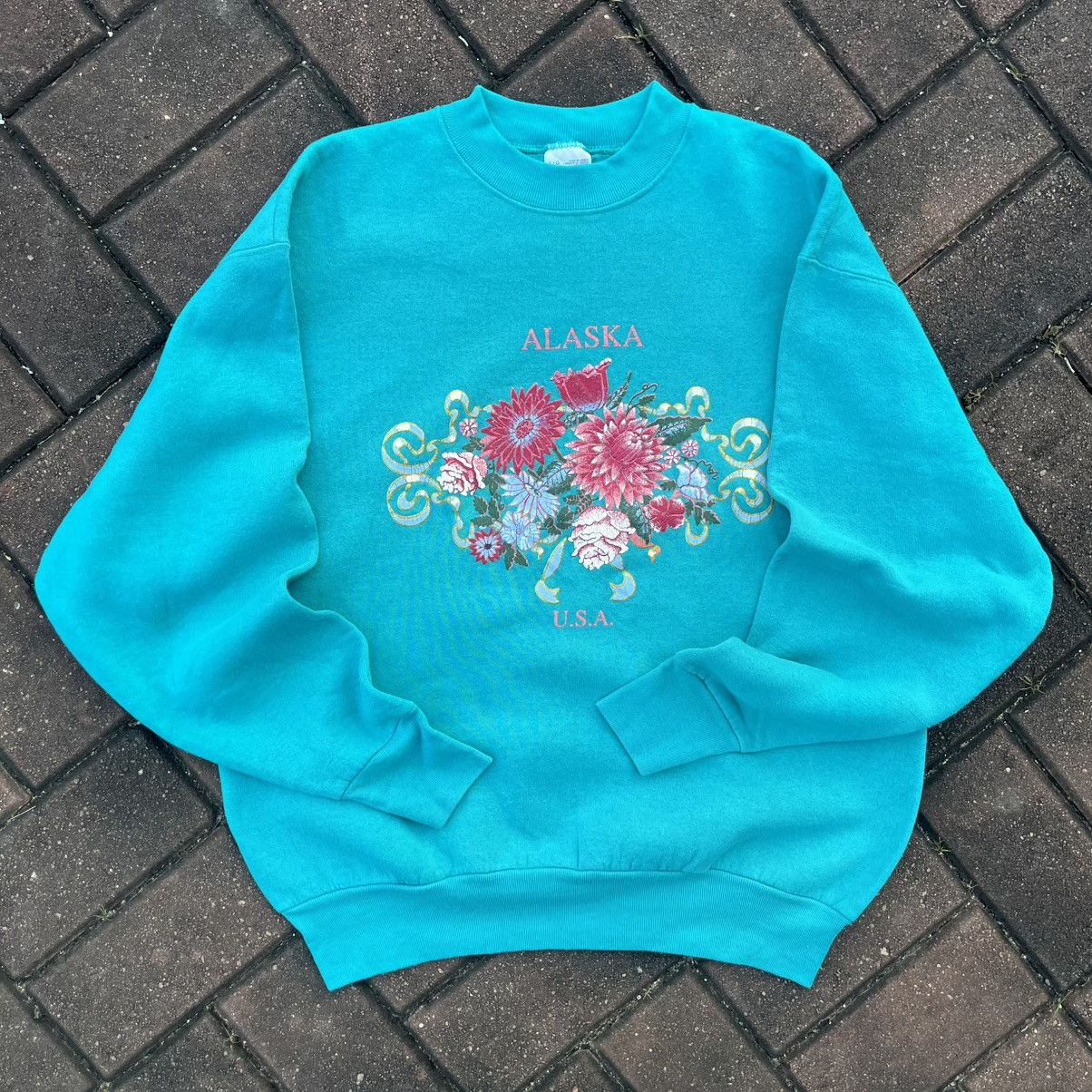 Fruit Of The Loom × Vintage VINTAGE 90s ALASKA FLORAL PRINTED SWEATSHIRT Size US L / EU 52-54 / 3 - 1 Thumbnail