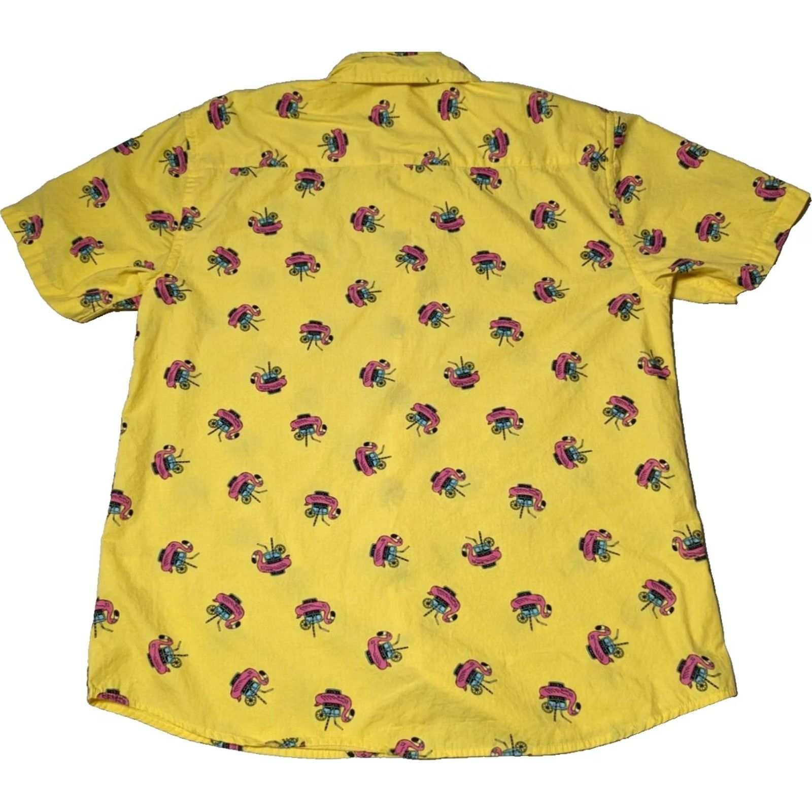 Pinko VSTR PREMIUM Pink Flamingo Drink Holder GEO AOP Men 2XL Cotton Yellow Camp Shirt Size US XXL / EU 58 / 5 - 2 Thumbnail