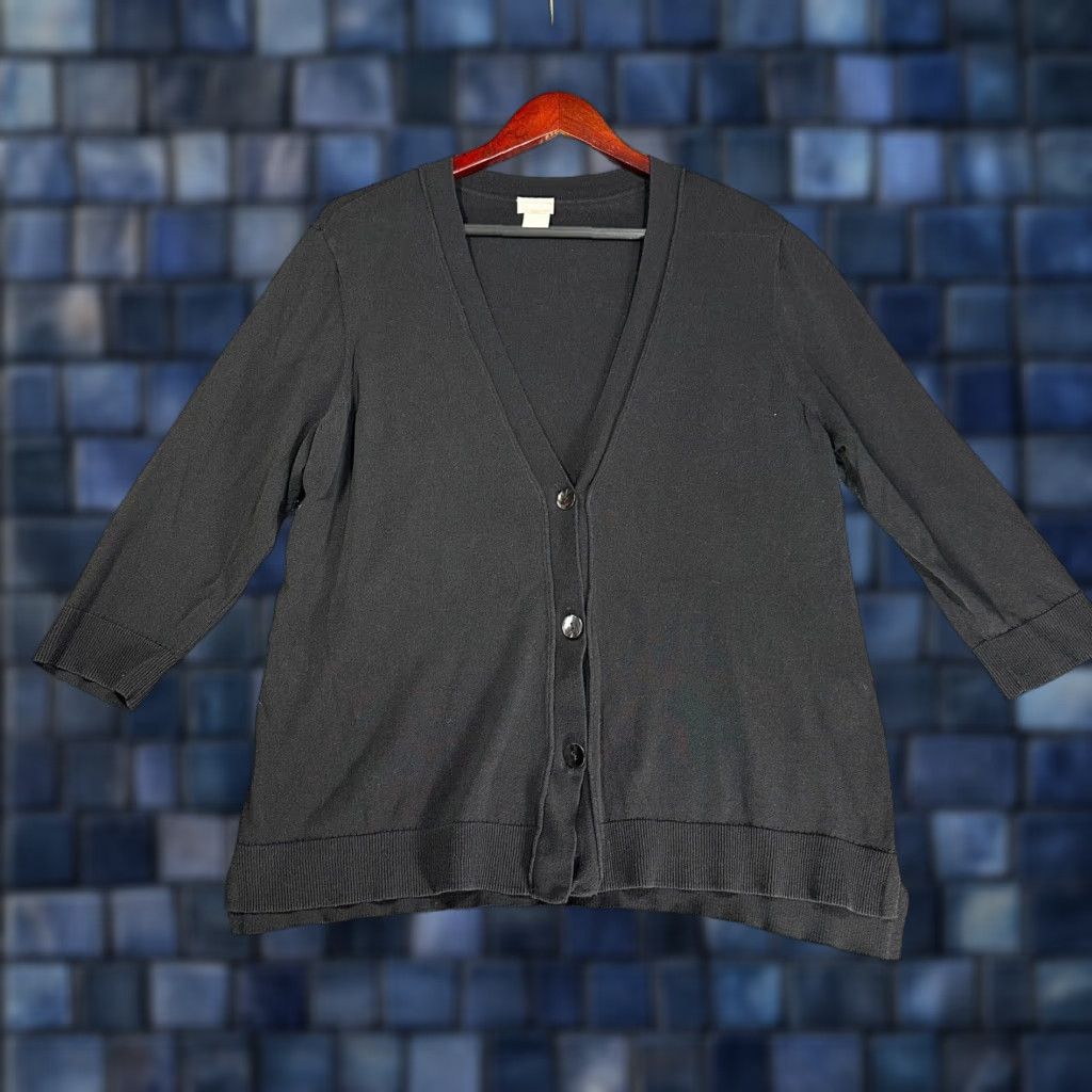 Vintage Chicos Cardigan Womens Large Black Stretch Knit Button Up 3/4 Sleeve Rib Hem Ladies Regular Small Batch of 1? Size L / US 10 / IT 46 - 1 Thumbnail