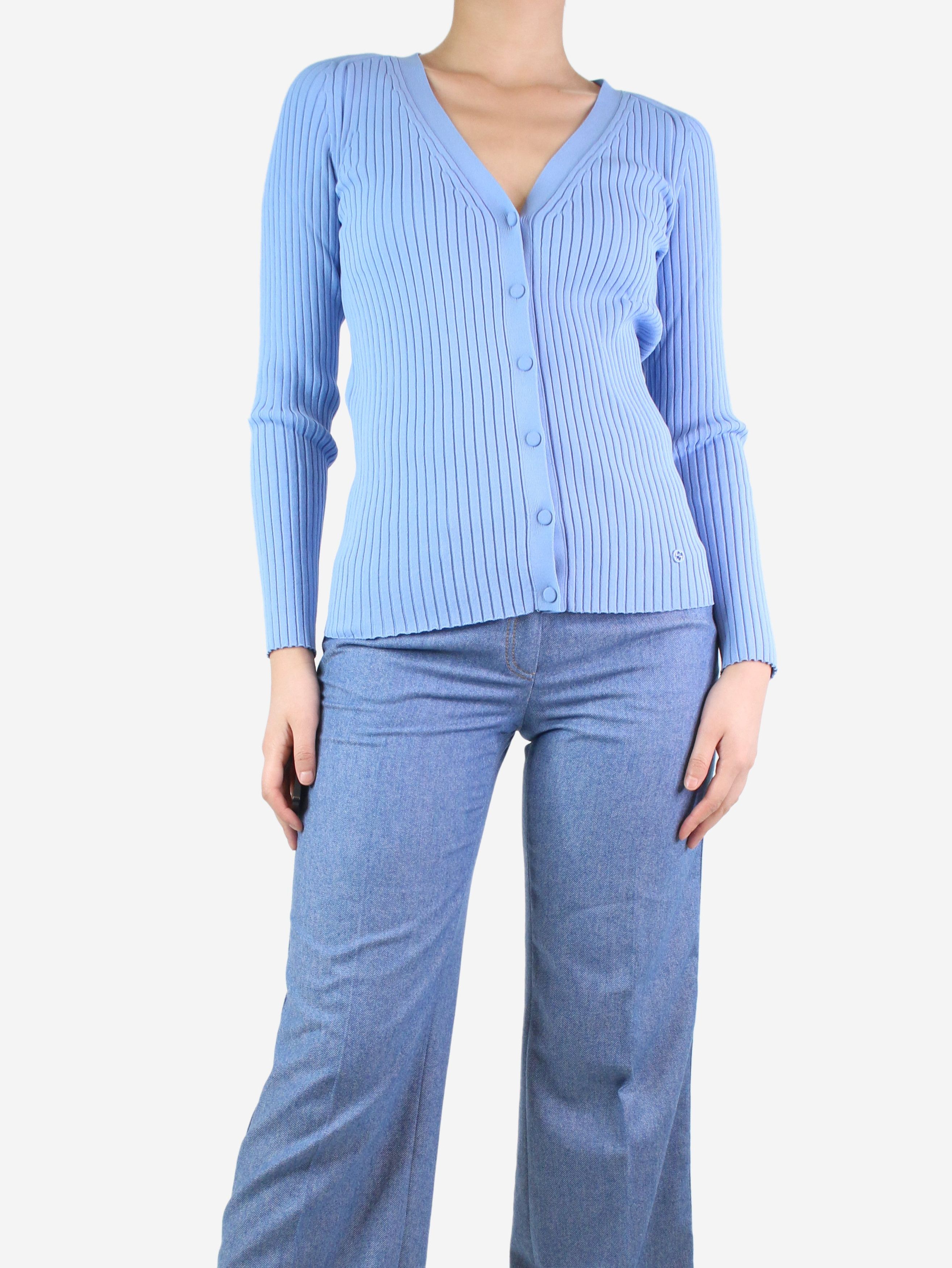 image of Gucci Blue Ribbed Cardigan - Size Uk 8, Women's