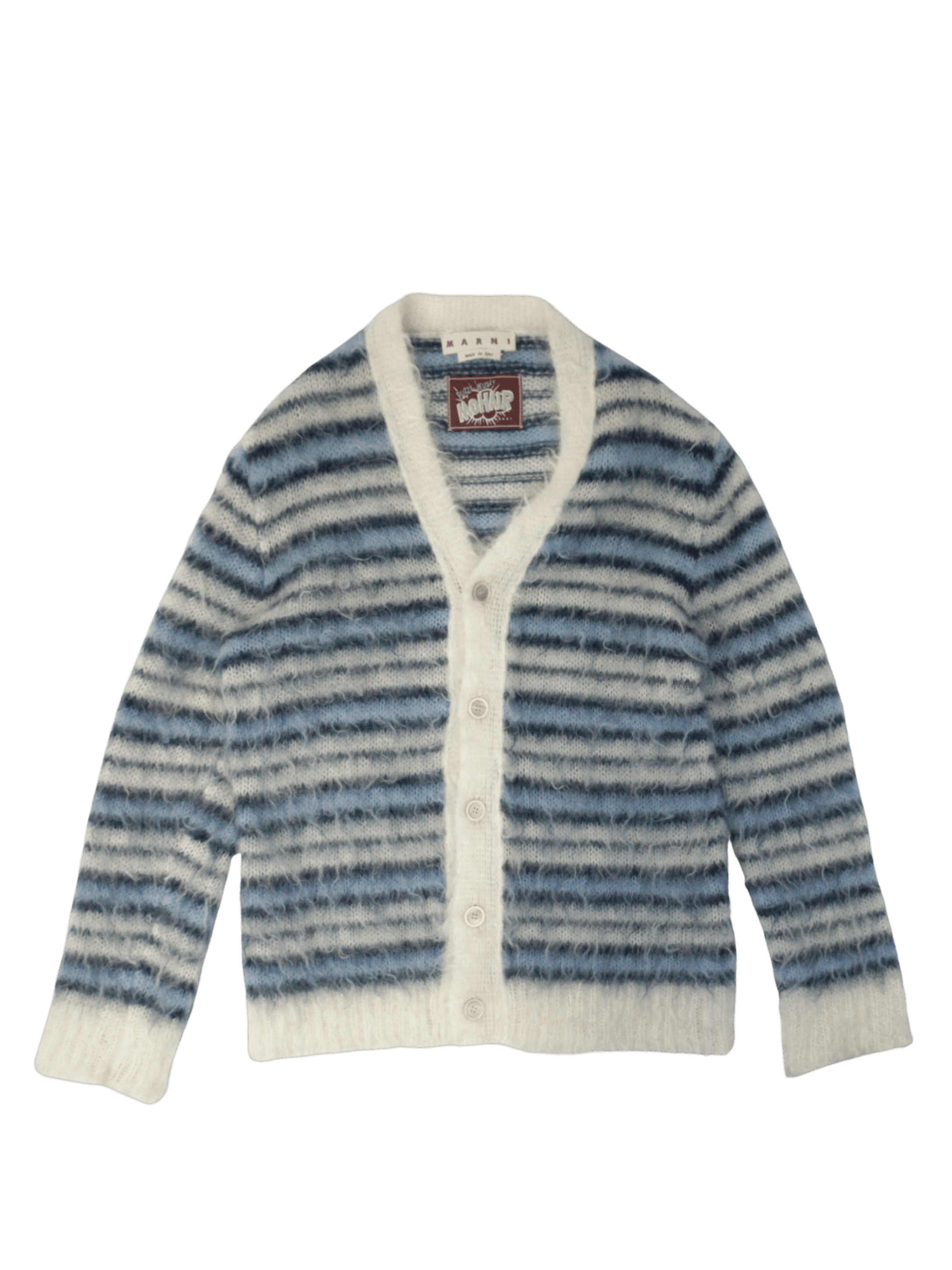 Marni Striped Mohair Cardigan Lily White Blue