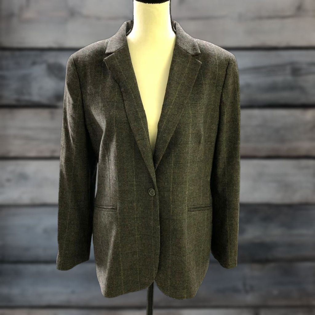 Lands' End Lands' End Blazer Womens 12P Wool Cashmere Gray Grid Plaid Dressy Office Workwear City Preppy Academia Mens Womens? Size XL / US 12-14 / IT 48-50 - 1 Thumbnail