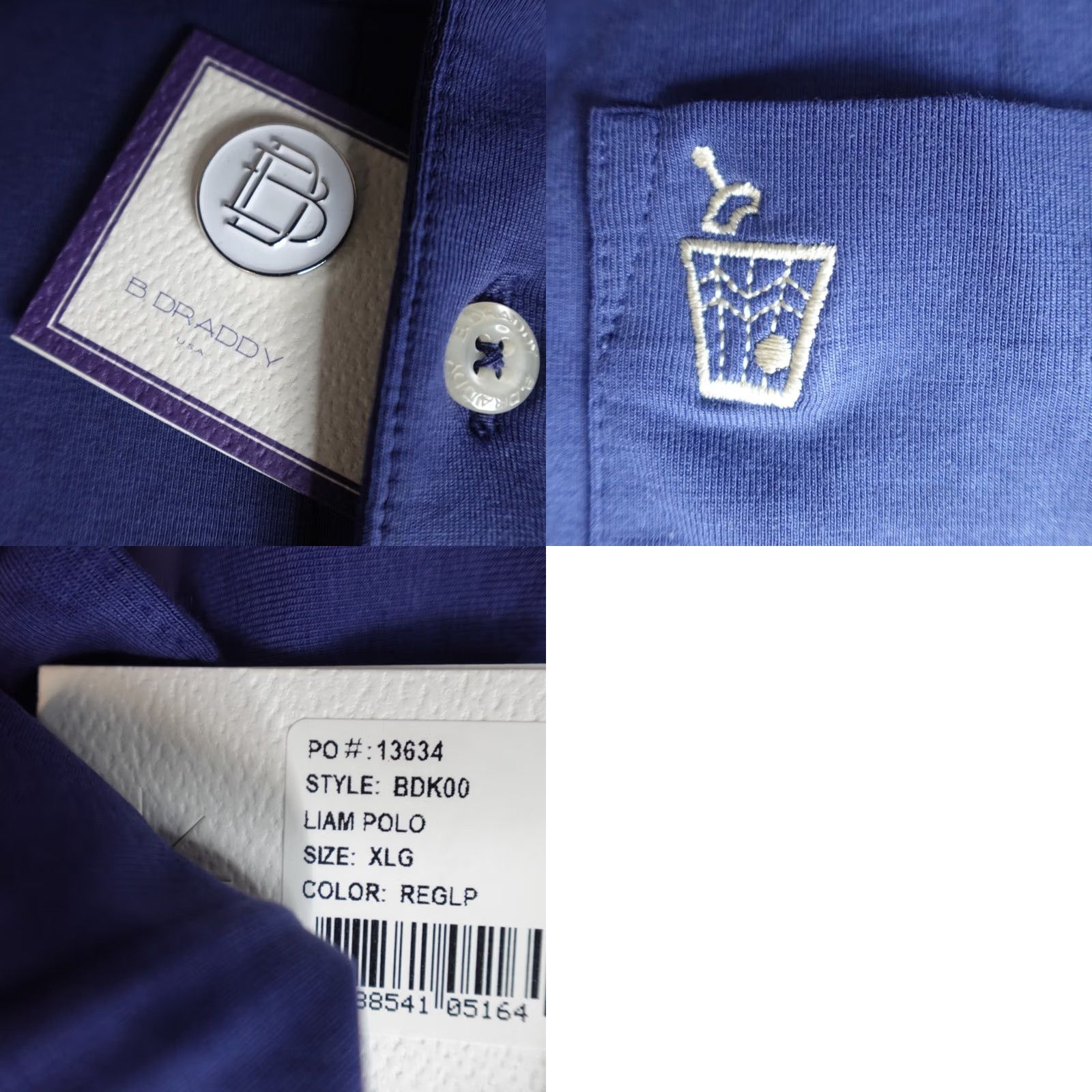 Vintage B. Draddy Polo Shirt XL Blue Solid Embroidered 19th Hole Pima NEW Shirt Men XL Blue Embroidered Polo Size US XL / EU 56 / 4 - 8 Thumbnail
