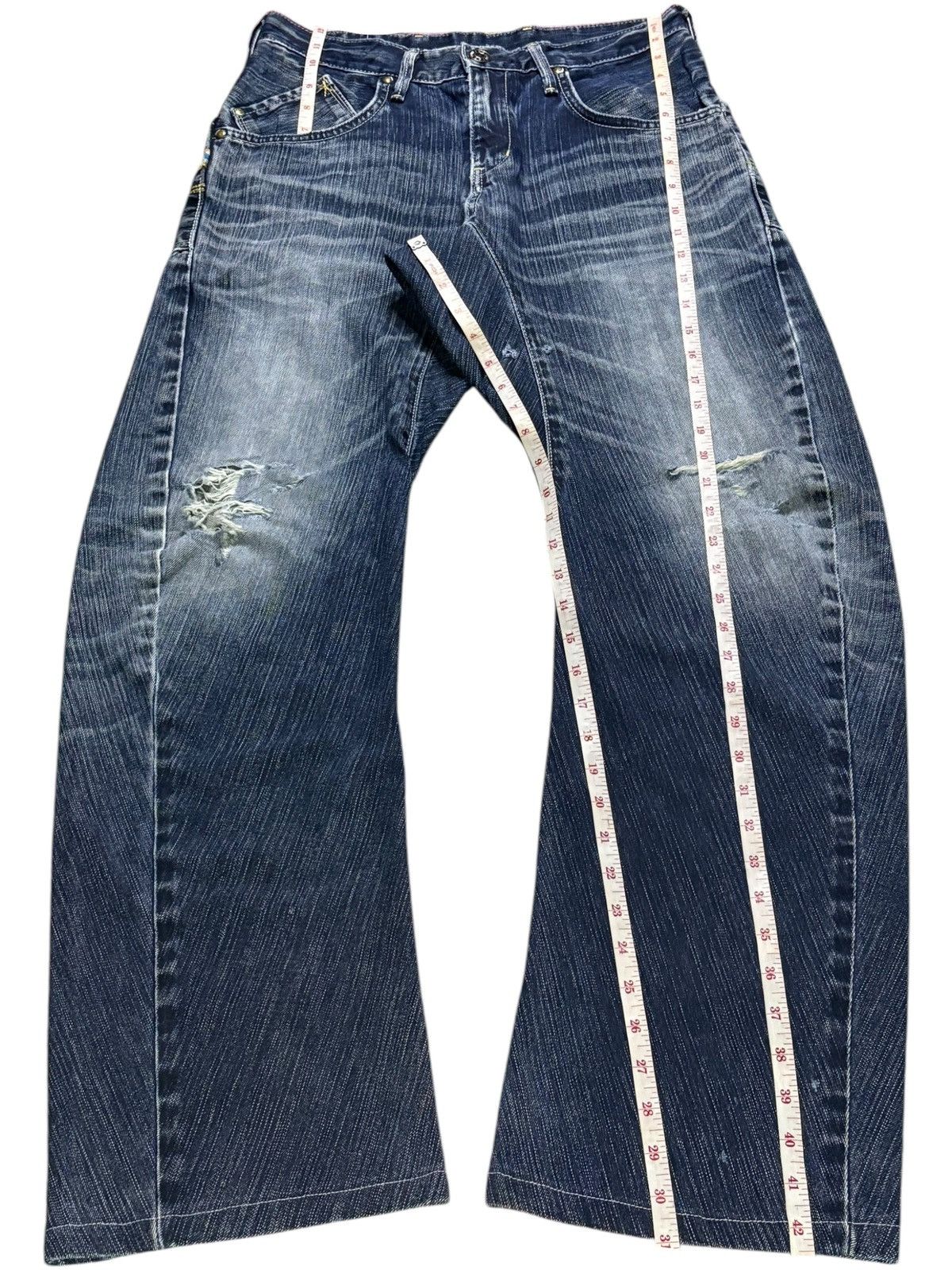 Edwin × Japanese Brand Exclusive Vintage Edwin Buckle Back Ripped Baggy Jeans Size US 29 - 13 Thumbnail