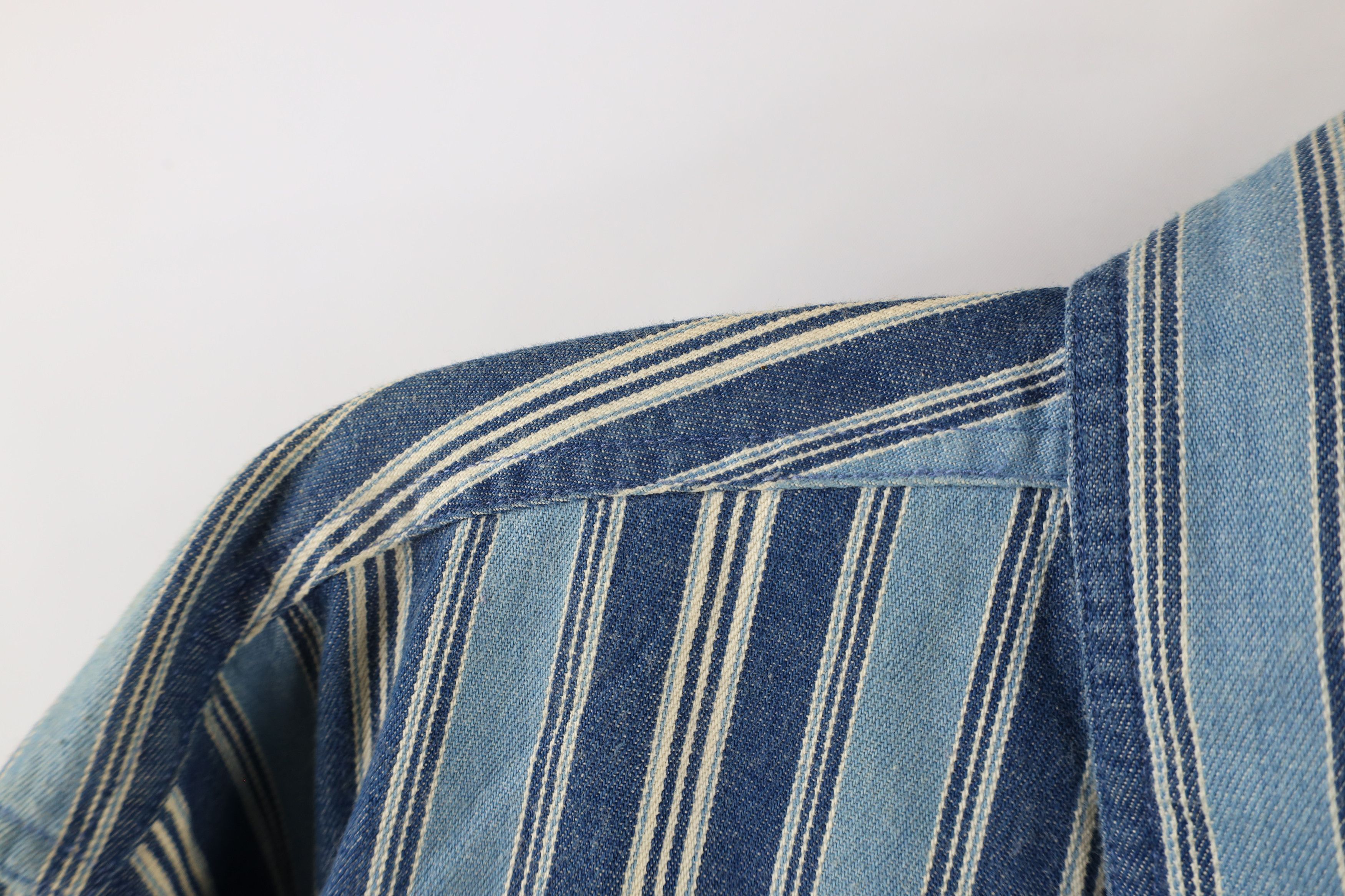 Vintage Vintage 90s Streetwear Striped Denim Jean Button Down Shirt Size US M / EU 48-50 / 2 - 9 Thumbnail