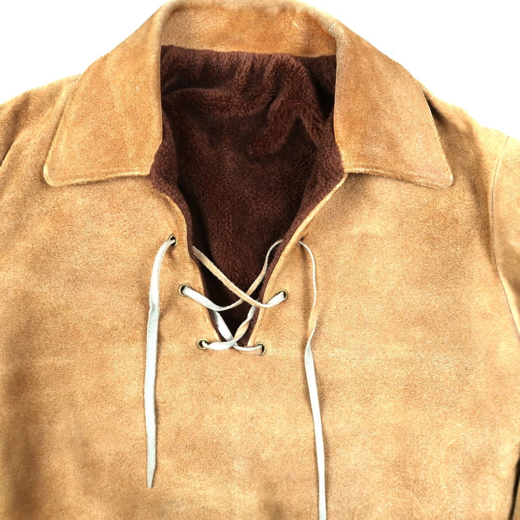 Vintage Vintage Brown Leather Shirt Jacket S Small Lace Front Suede Rockabilly 70s Pullover Sherpa Lined Mens Size US S / EU 44-46 / 1 - 3 Thumbnail