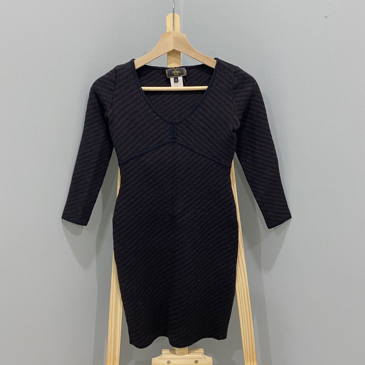 Fendi FENDI Vintage Ribbed Knit V-Neck Bodycon Mini Dress Size S / US 4 / IT 40 - 1 Thumbnail