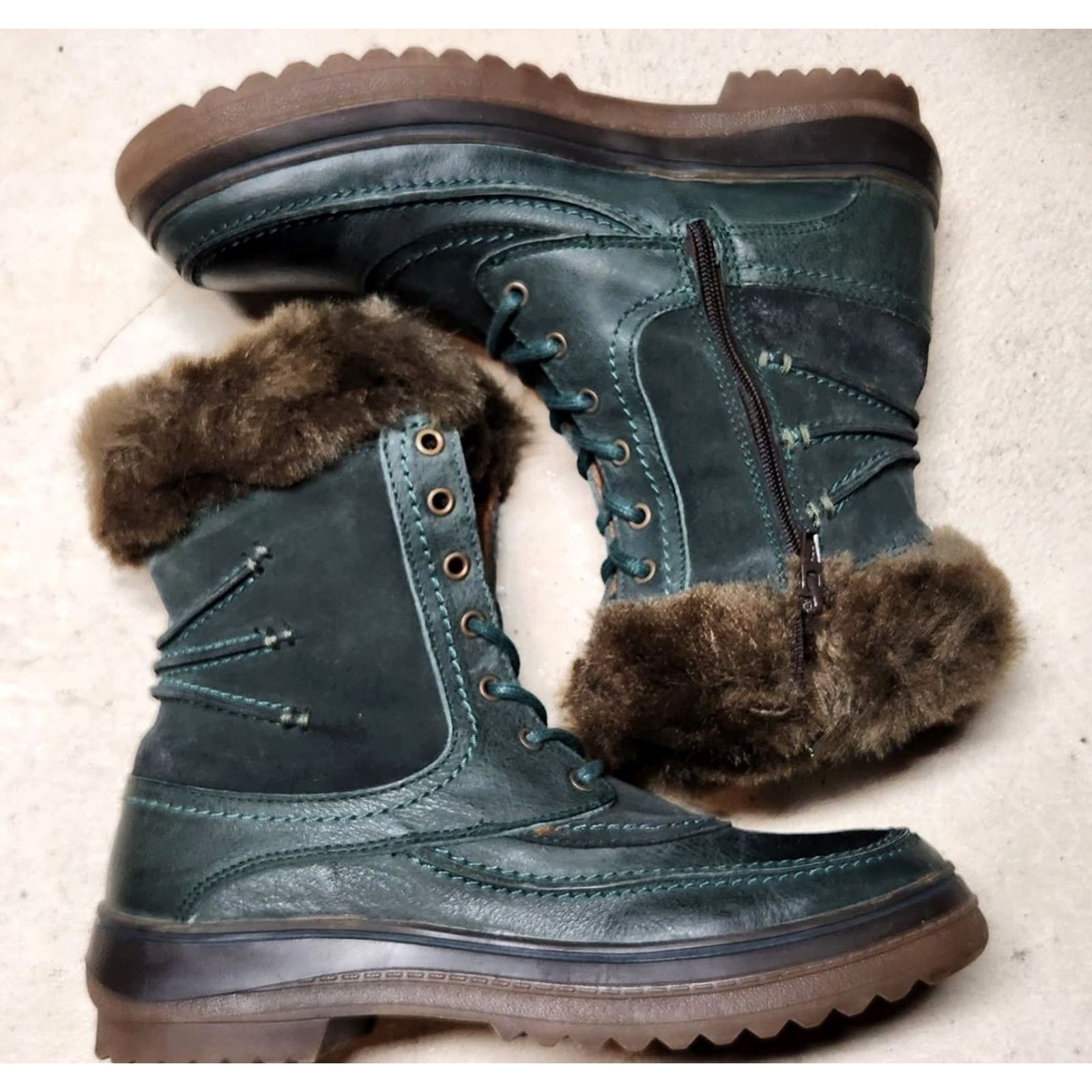 Vintage VINTAGE Eric Michael Boots Snow Boot Fur Lined Lace Up Green 9 Women Winter Gail Size US 9 / IT 39 - 2 Thumbnail