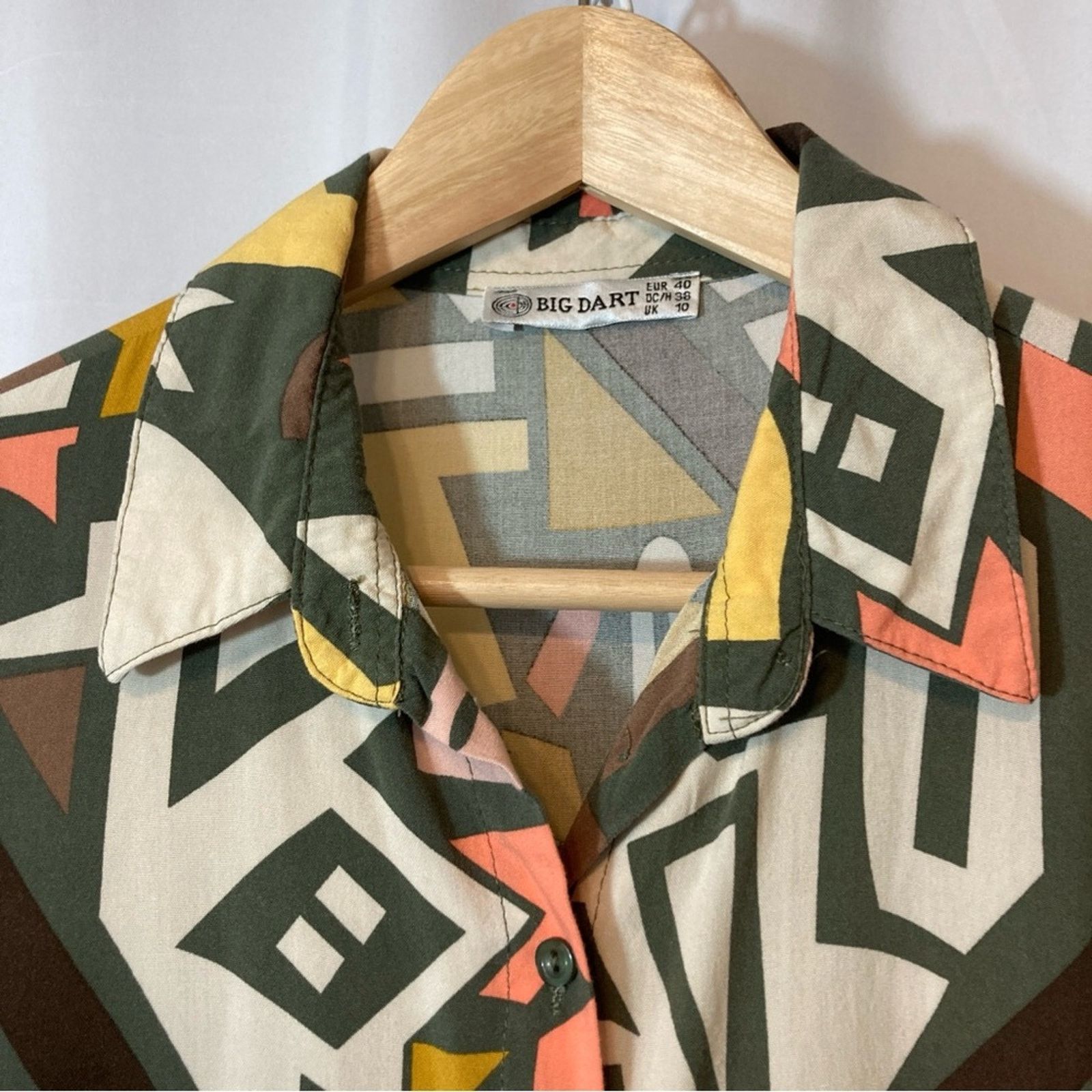 Other Big Dart Brown Orange Yellow Abstract Button Up Blouse Top Size M / US 6-8 / IT 42-44 - 2 Thumbnail