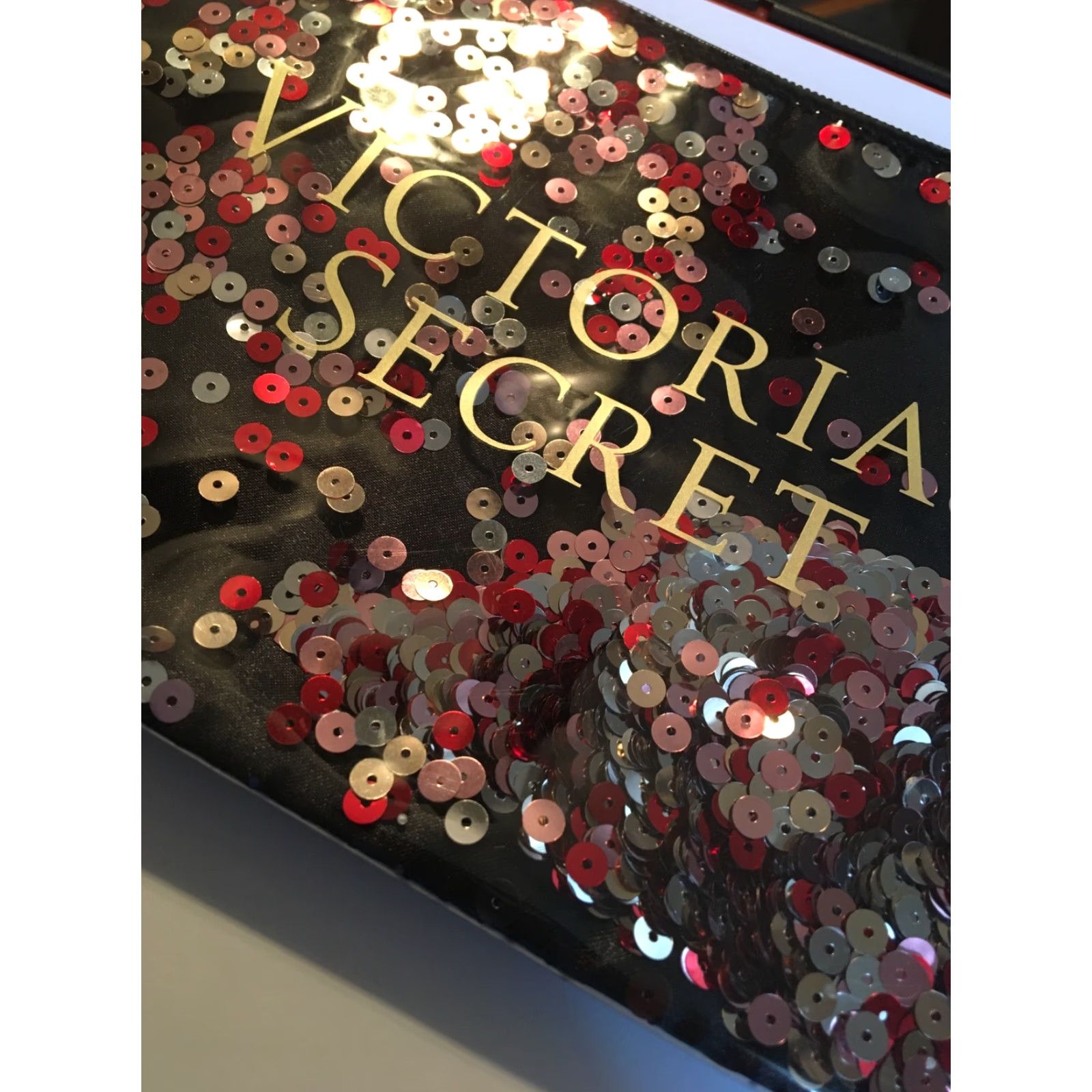 Victoria's Secret Victoria's Secret Wristlet Cosmetic Bag Zippered Sequin Bling Confetti Black Vinyl 9" x 6" x 5" Women Medium Size ONE SIZE - 4 Thumbnail