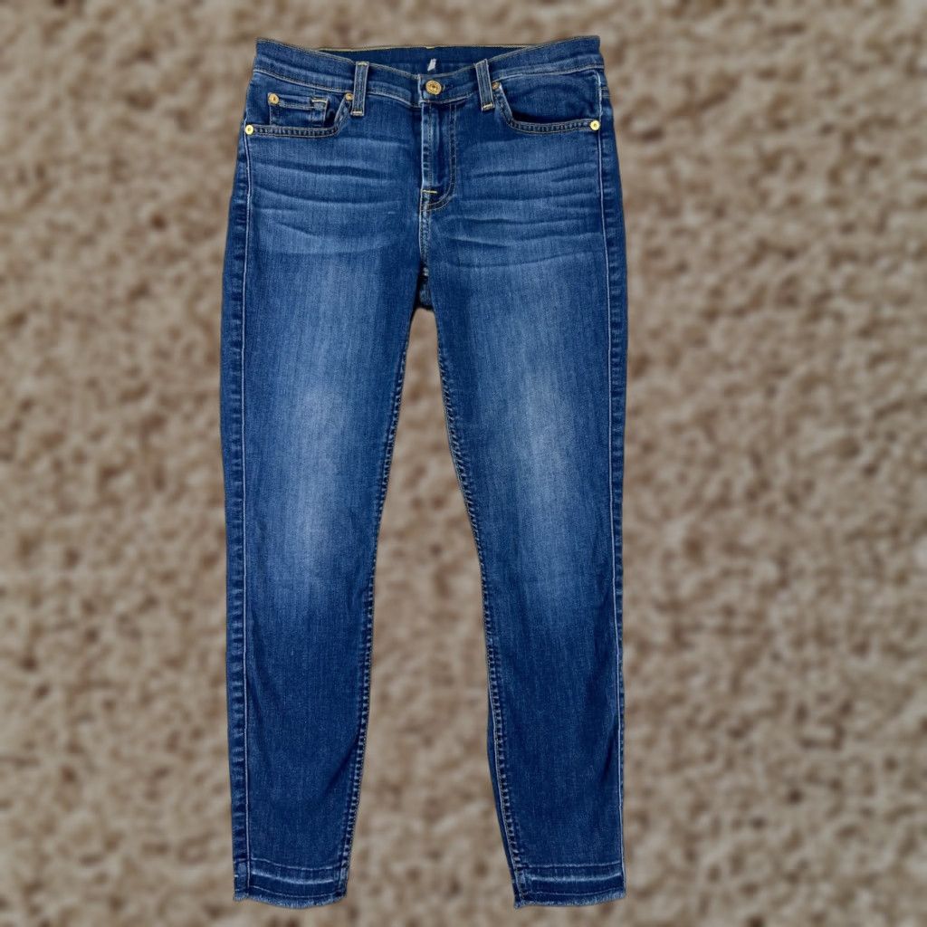7 For All Mankind 7 For All Mankind Jeans Women 26 Blue Low Rise Skinny Tapered Cotton Blend Jeans Ladies 26 Blue Dark Denim 7 For All Mankind Womens Jeans - Size 26" / US 2 / IT 38 - 1 Thumbnail