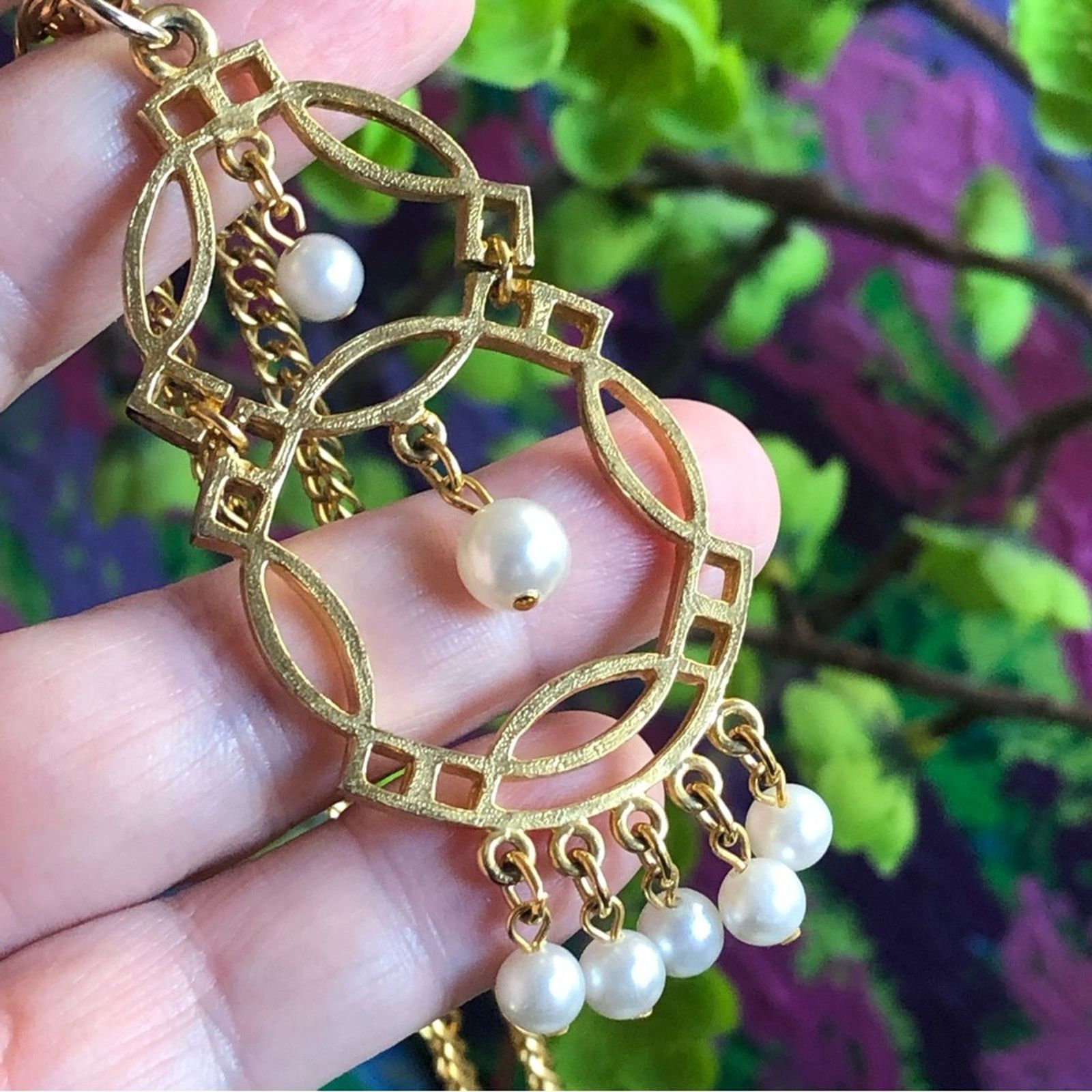 Vintage Vintage 80s gold braided chain Pearl medallion necklace Size ONE SIZE - 6 Thumbnail