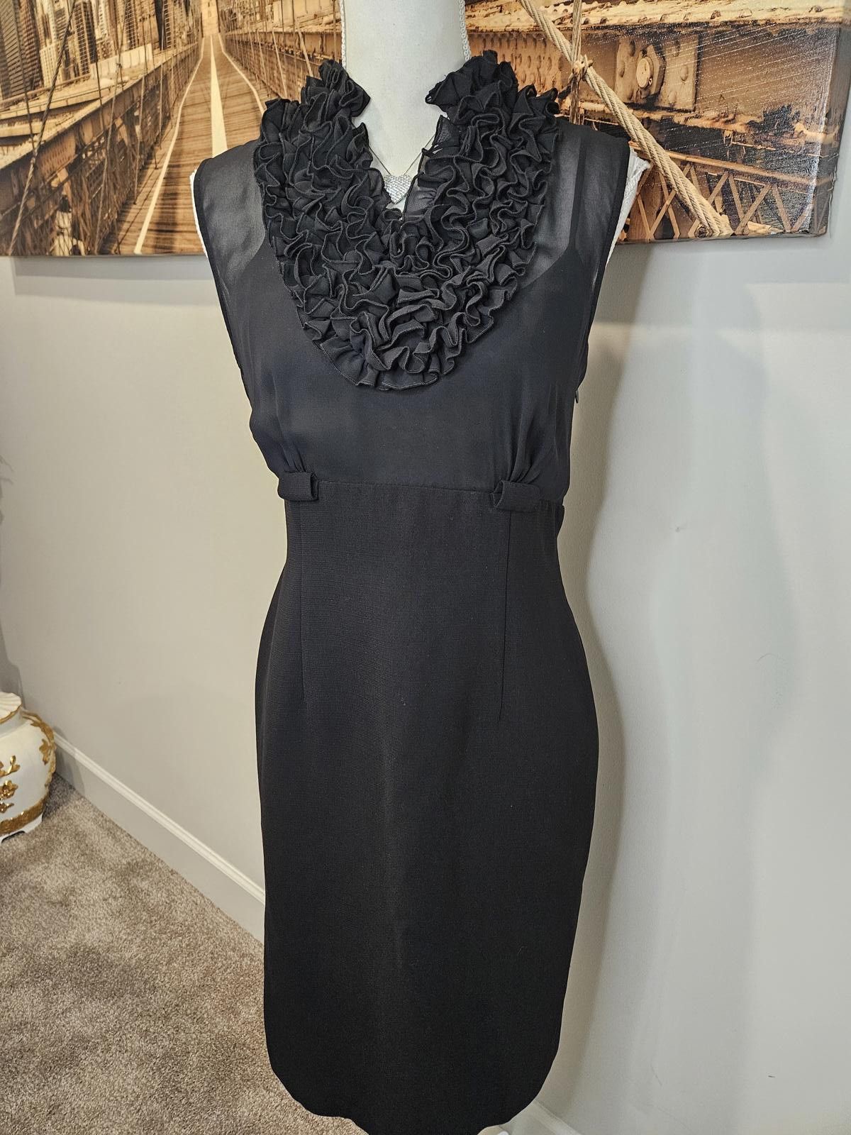 Calvin Klein Calvin Klein Black Ruffled Dress with Sheer Top Detail Size M / US 6-8 / IT 42-44 - 1 Thumbnail