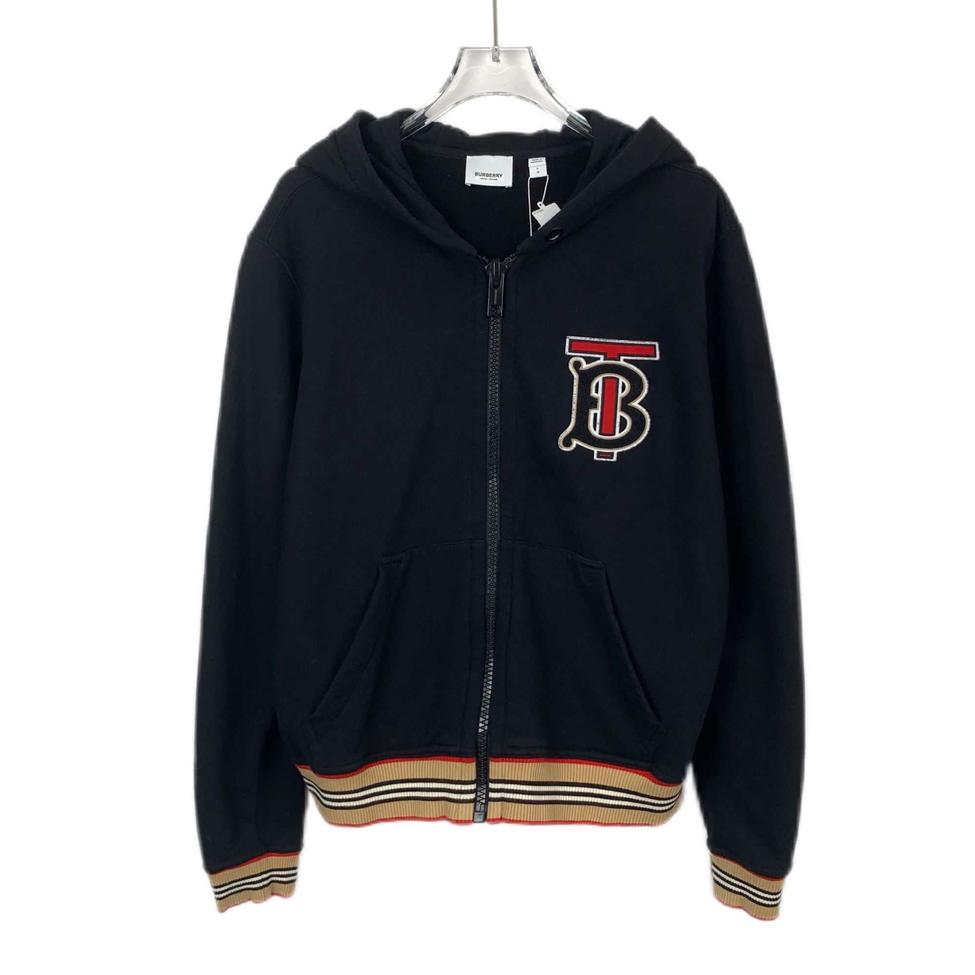 Burberry Burberry Black TB Logo Cotton Hooded Zip-Up Sweatshirt (Size Size US L / EU 52-54 / 3 - 1 Thumbnail