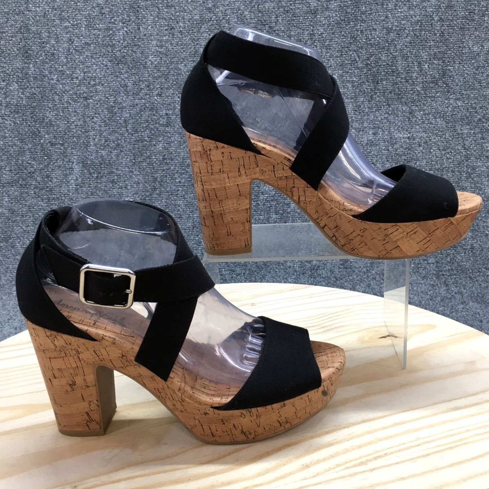 American Eagle Outfitters American Eagle Outfitters Heels Womens 9.5 Strappy Black Open Toe Buckled Block Shoes Size US 10 / IT 40 - 2 Thumbnail