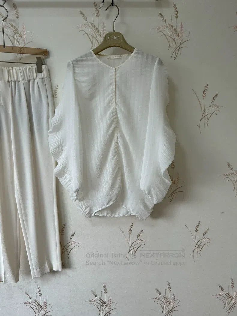 The Row The Row Creamy White Pleated Long Sleeve Top Size XS / US 0-2 / IT 36-38 - 2 Thumbnail