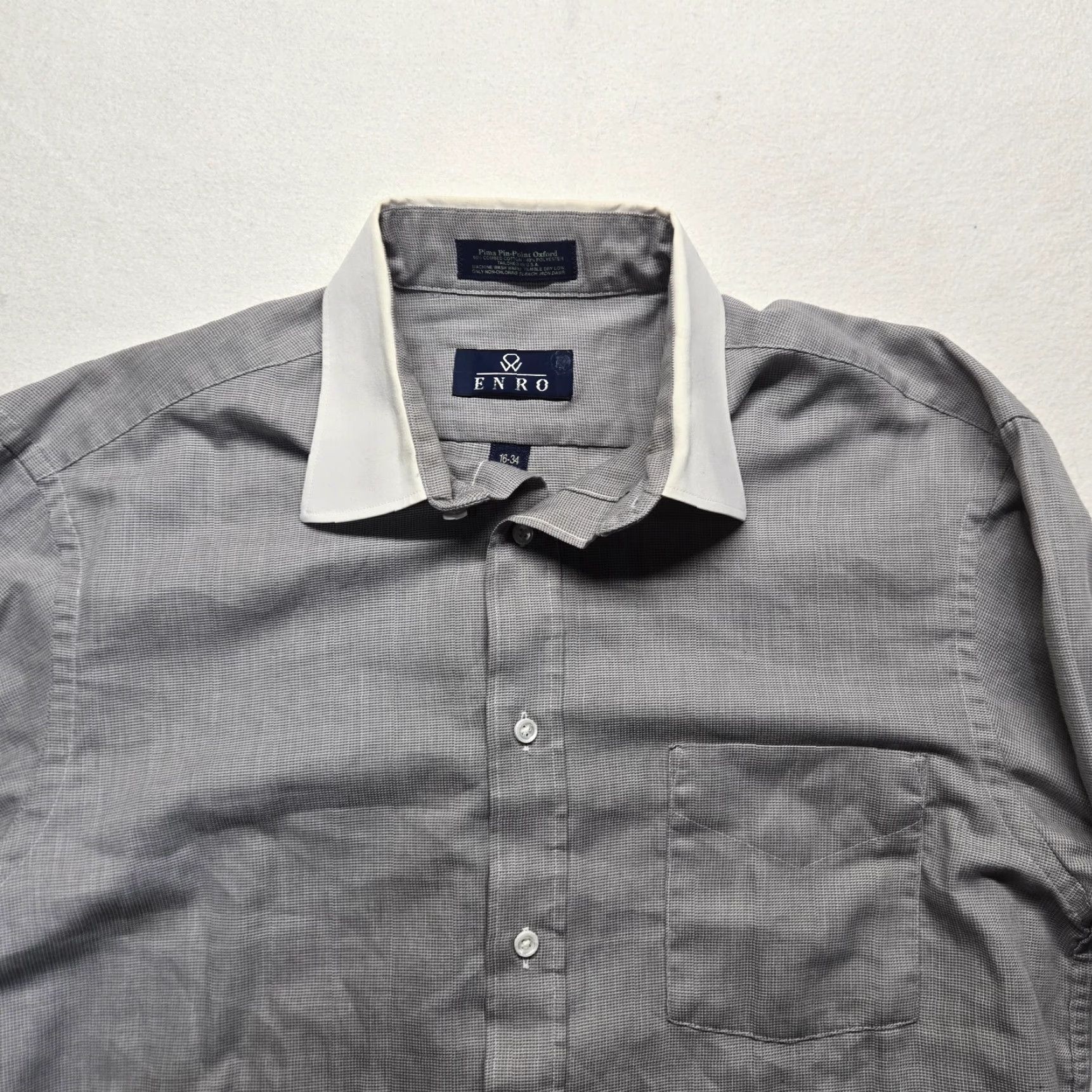 Enro ENRO Solid Gray Long Sleeve Button-Up Shirt Men Size 16 34 Adult Cotton Shirt Mens Gray 16 34 Size US L / EU 52-54 / 3 - 2 Thumbnail