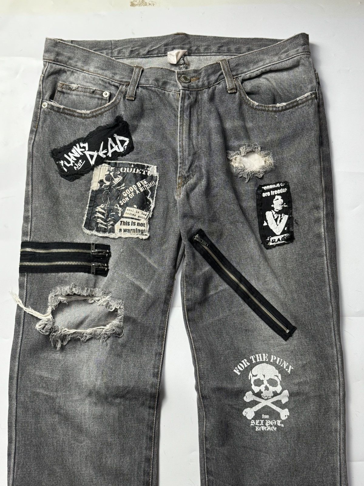 Hysteric Glamour × If Six Was Nine × Japanese Brand Sex Pot Revenge Distressed Punk Patch Denim Pants Size US 30 / EU 46 - 3 Thumbnail
