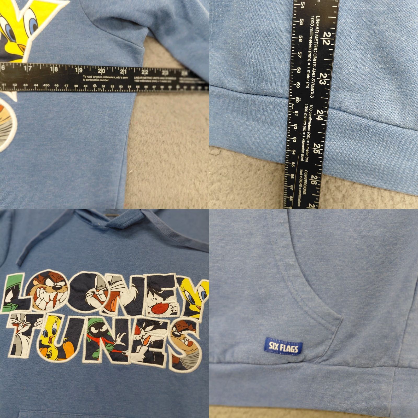 Vintage Six Flags Looney Tunes Hoodie Unisex Medium Blue Graphic Cartoon Pullover Taz Hoodie Pullover Cartoon Six Flags Mens Boys? Size US M / EU 48-50 / 2 - 8 Thumbnail