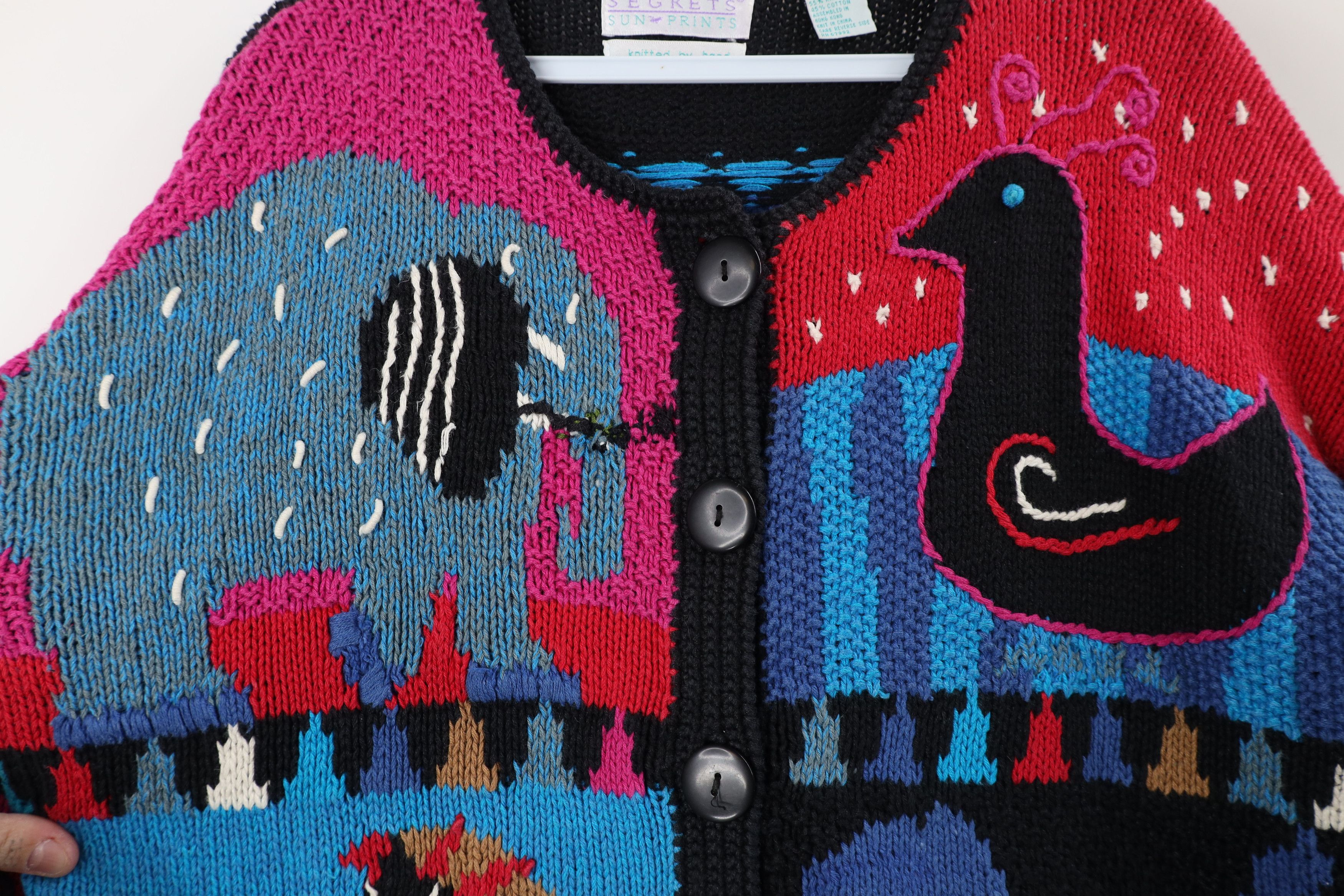Vintage Vintage 90s Streetwear Animal Hand Knit Cardigan Sweater Size L / US 10 / IT 46 - 4 Thumbnail