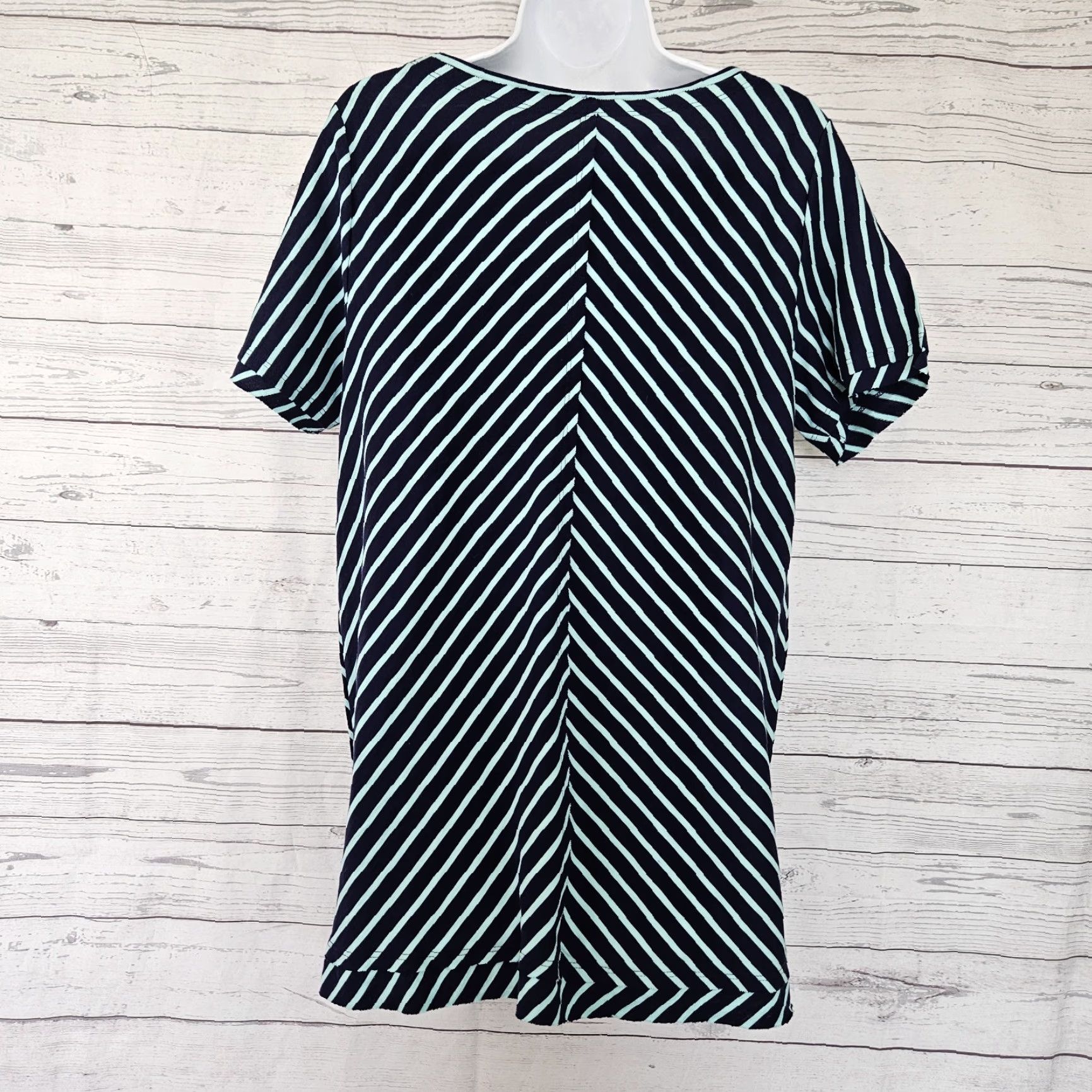 Soft Surroundings Soft Surroundings Womens Top Blouse Short Sleeve Medium Blue Stripe Pima Cotton Raw Edges Cap/Collar Size M / US 6-8 / IT 42-44 - 3 Thumbnail