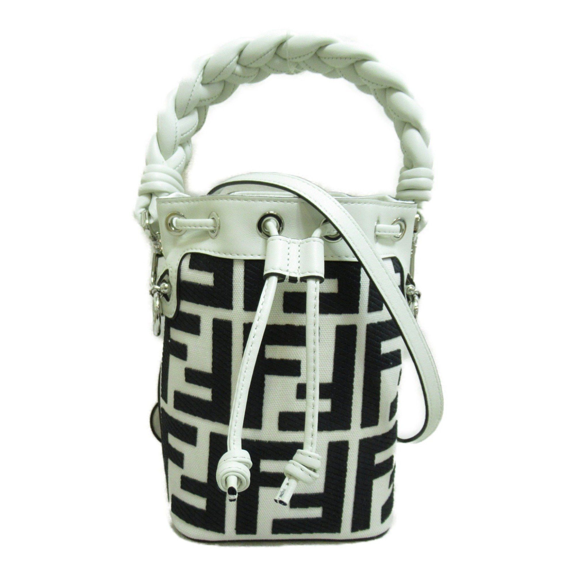 image of Fendi Mon Tresor Mini Bag Handbag White Black Canvas Leather 8Bs010Any3F1Laf, Women's