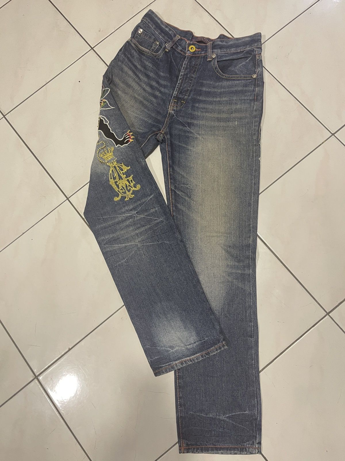 Christian Audigier Christian Audigier Ed Hardy Embroidered Denim Jeans Size US 31 - 7 Thumbnail