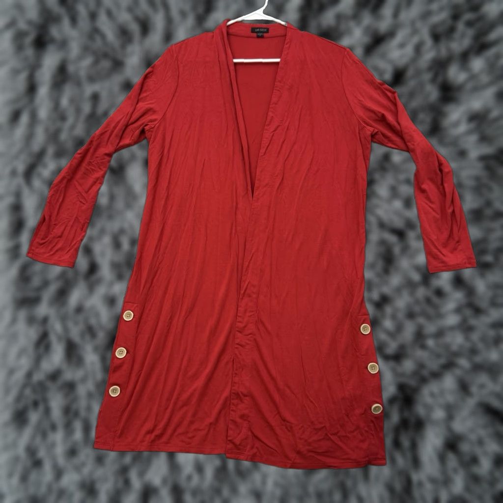J. Jill J. Jill Cardigan Shirt Women M Red Solid Knit Long Open Front Artsy Teacher Lagom Clean Girl — Size M / US 6-8 / IT 42-44 - 1 Thumbnail