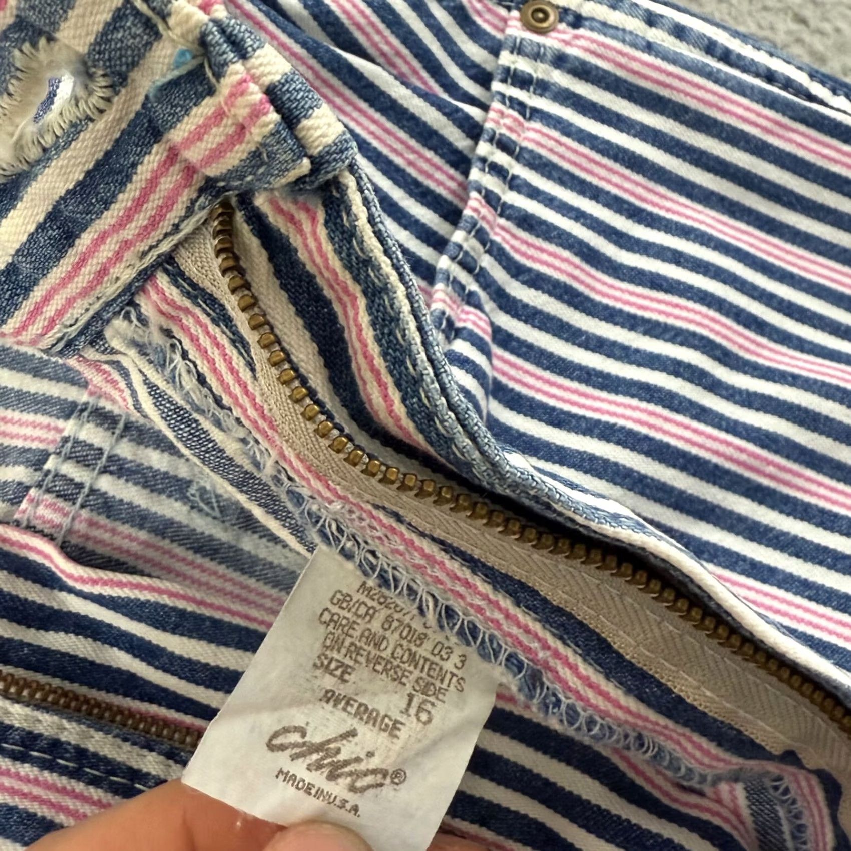 Vintage Vintage CHIC Denim Jeans Womens 16 High Rise Mom 80s Retro Striped Blue White Pink USA Jeans Size 38" / US 16 / IT 52 - 6 Thumbnail