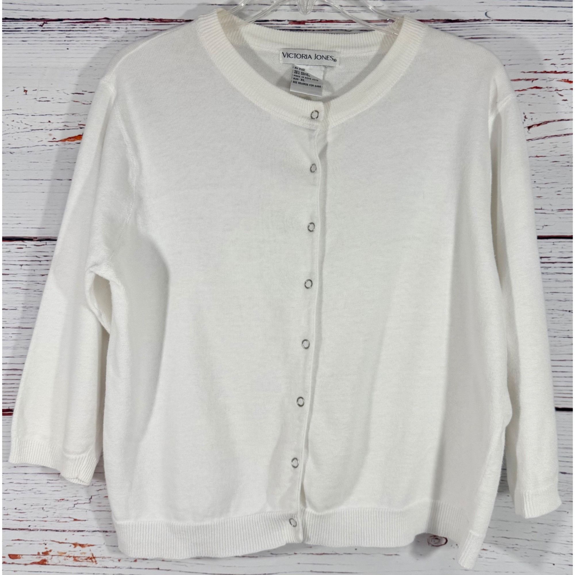 Vintage Vintage Victoria Jones Womens XL White Snap Front Knit Cardi Size XL / US 12-14 / IT 48-50 - 8 Thumbnail