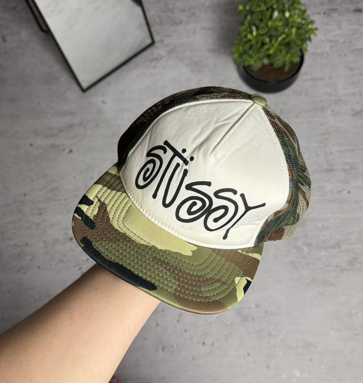 Vintage 00s Stussy Vintage Camo Trucker Cap Big Logo | Grailed