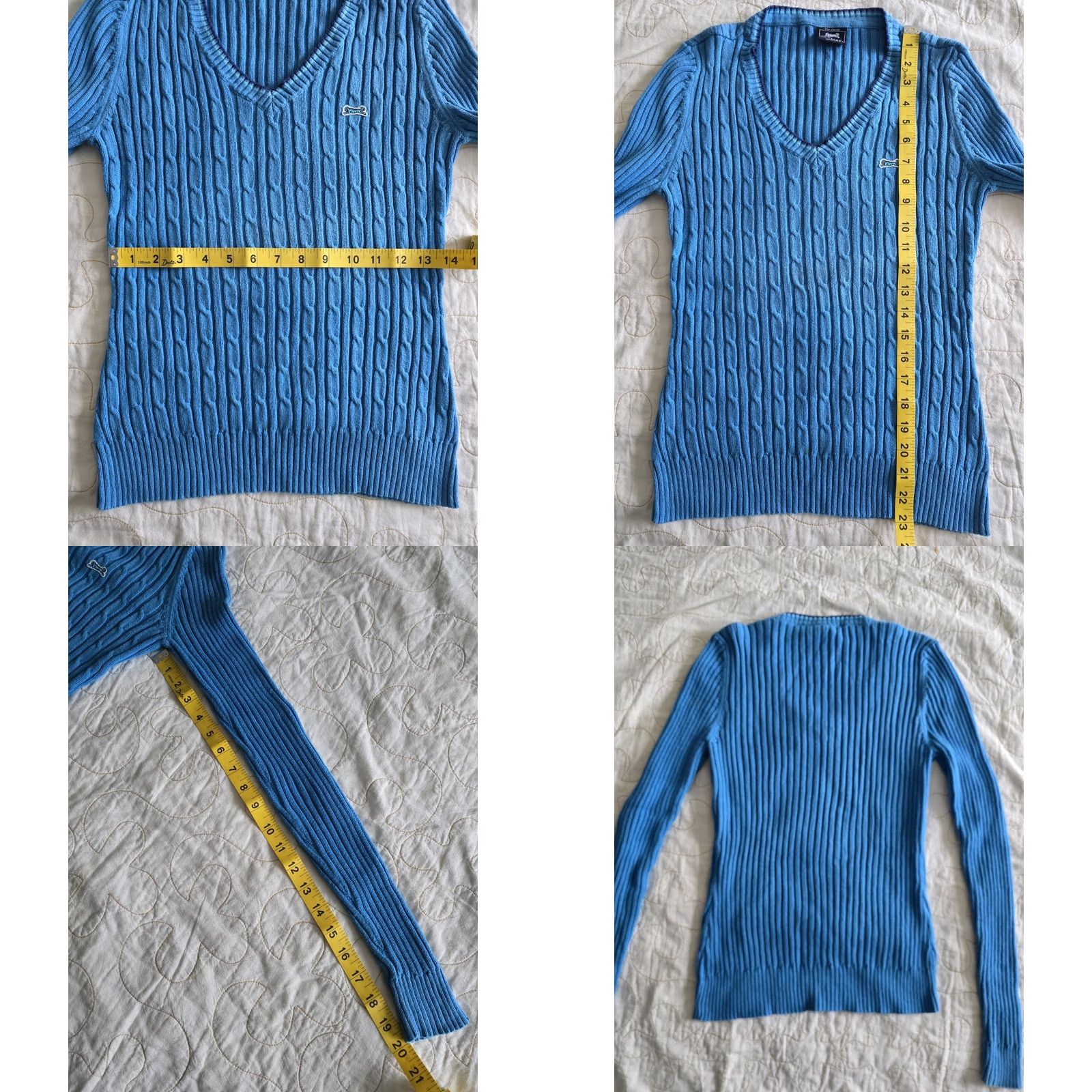 Vintage VINTAGE Le Tigre Blue Cable Knit V-neck Sweater Women's Large Tiger Patch Slim Stretch Size L / US 10 / IT 46 - 8 Thumbnail