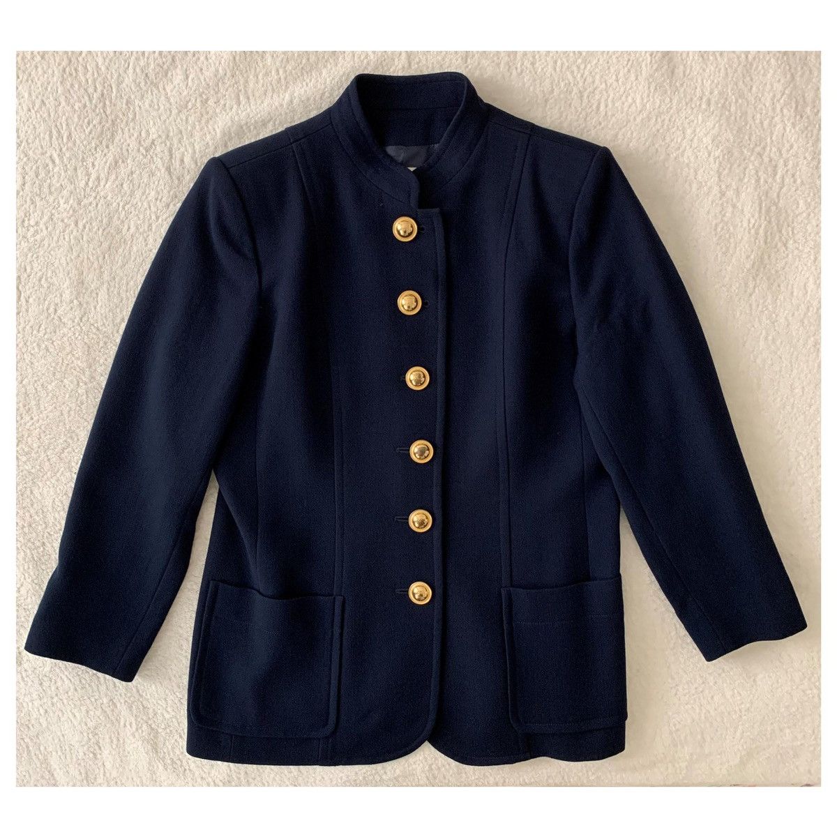 Designer × Vintage × Yves Saint Laurent 🔴YSL/Yves Saint Laurent Navy Blue Pattern Cardigan Size S / US 4 / IT 40 - 1 Thumbnail