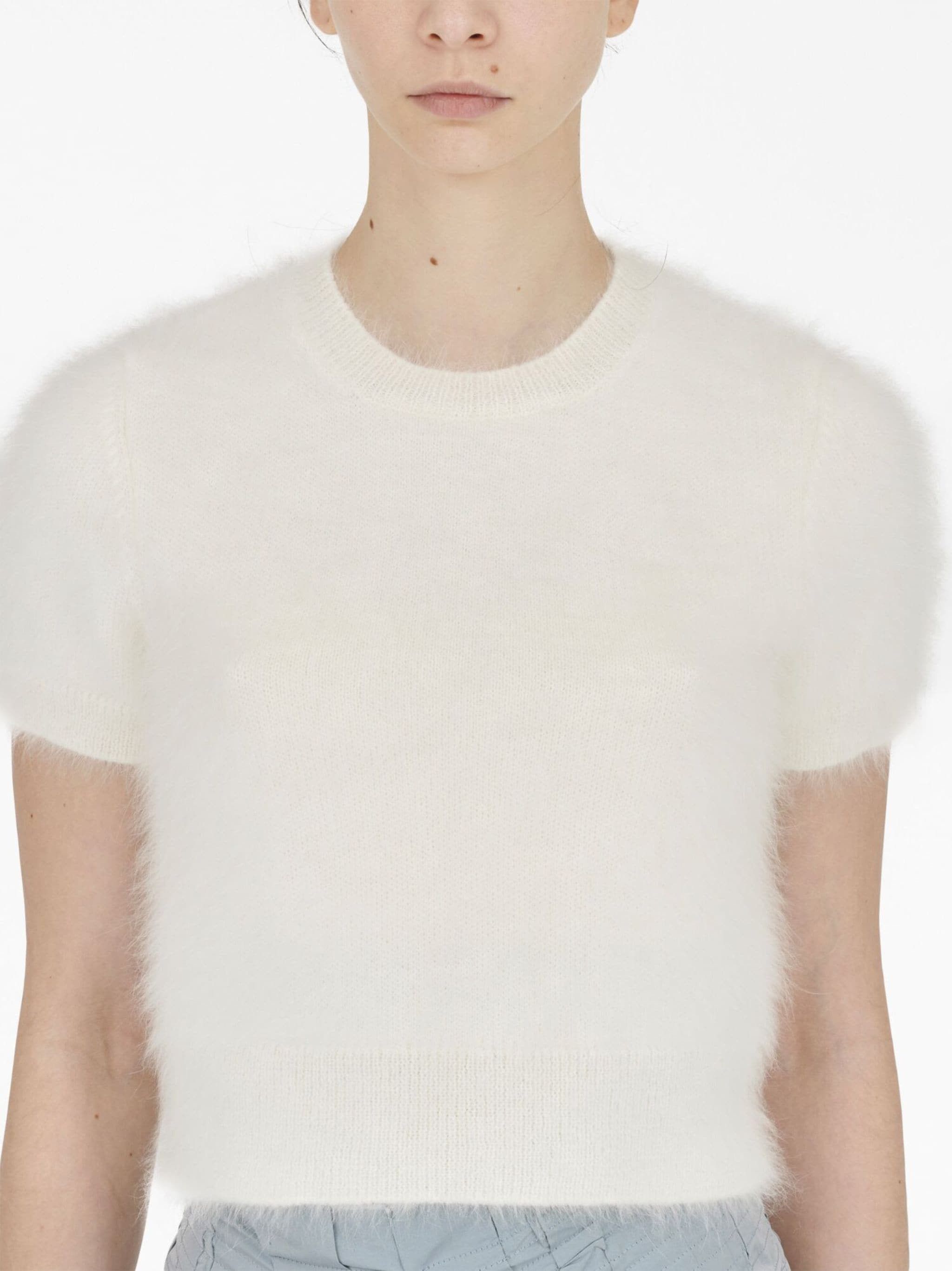 Maison Margiela o1s22i1n0724 Angora Wool Short Sleeved Top in White Size M / US 6-8 / IT 42-44 - 6 Thumbnail
