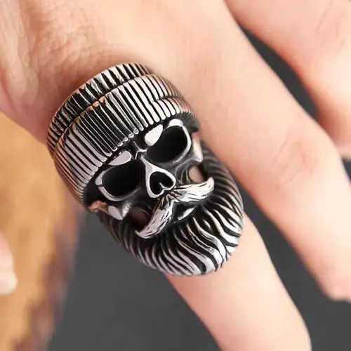 Jewelry Big Beard Wear Hat Skull Ring Size ONE SIZE - 4 Thumbnail