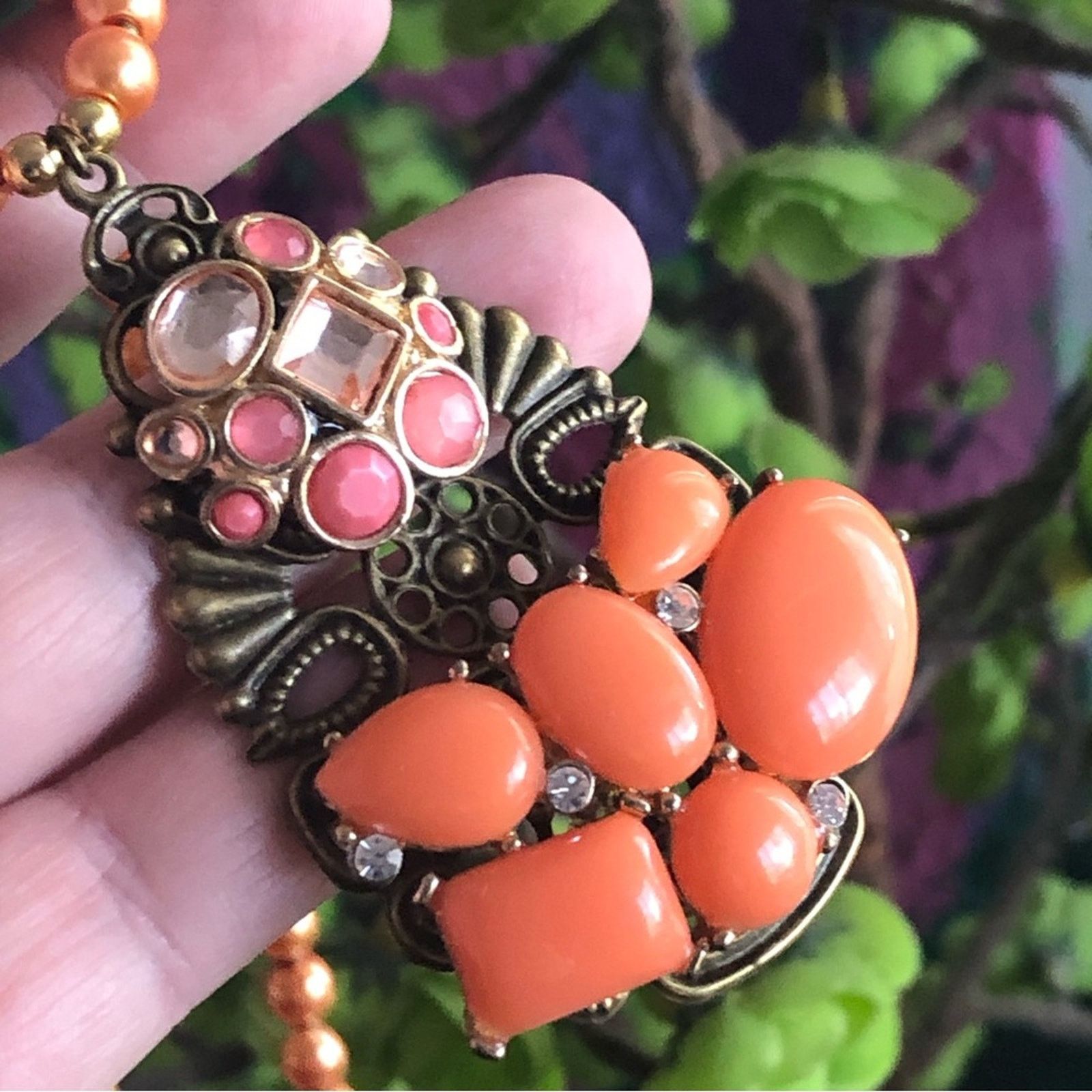 Handmade Handcrafted repurpose stone covered filigree Pearl necklace Size ONE SIZE - 8 Thumbnail