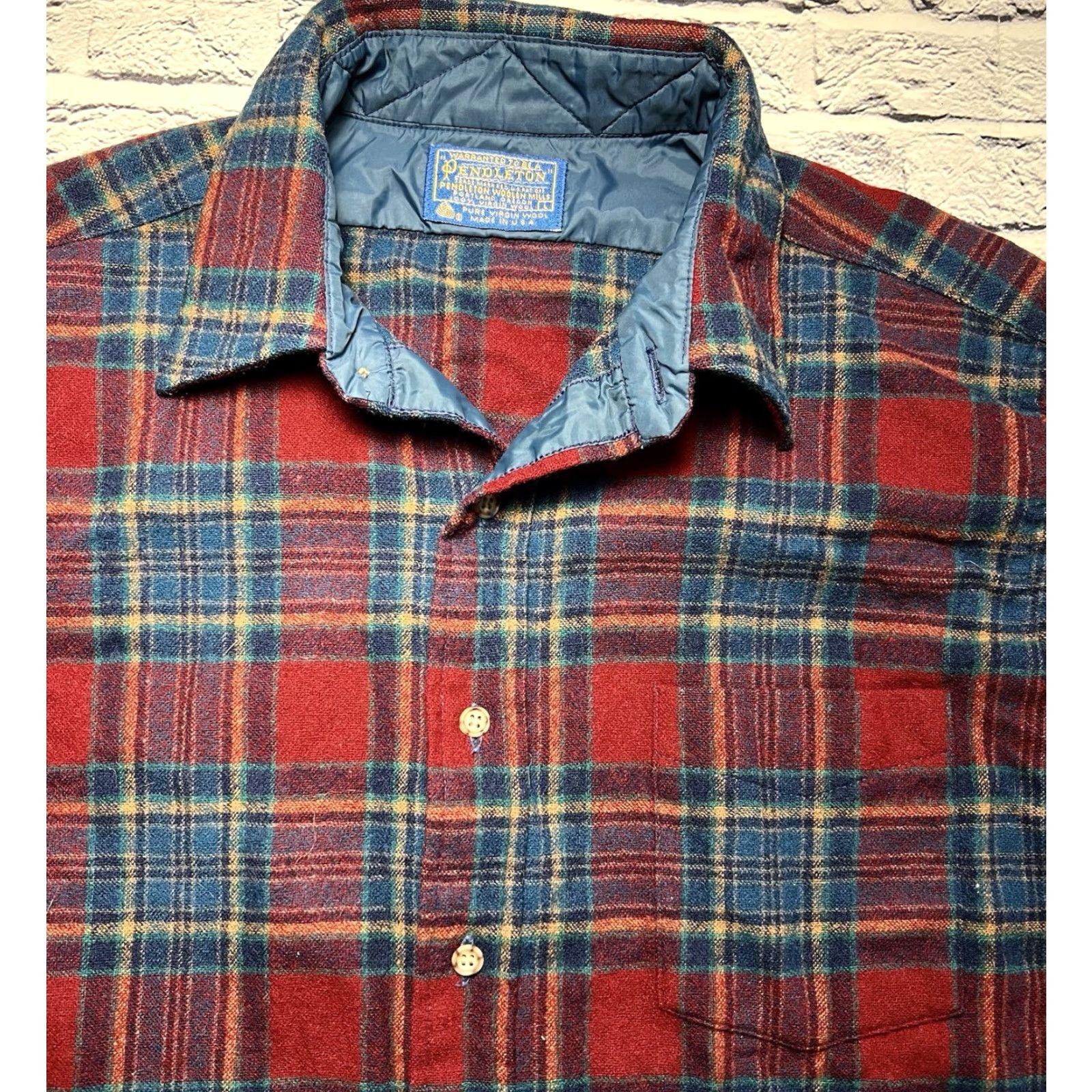 Pendleton VINTAGE Pendleton Shirt Mens Large Blue Red Wool Plaid Button Up Flannel Size US L / EU 52-54 / 3 - 5 Thumbnail