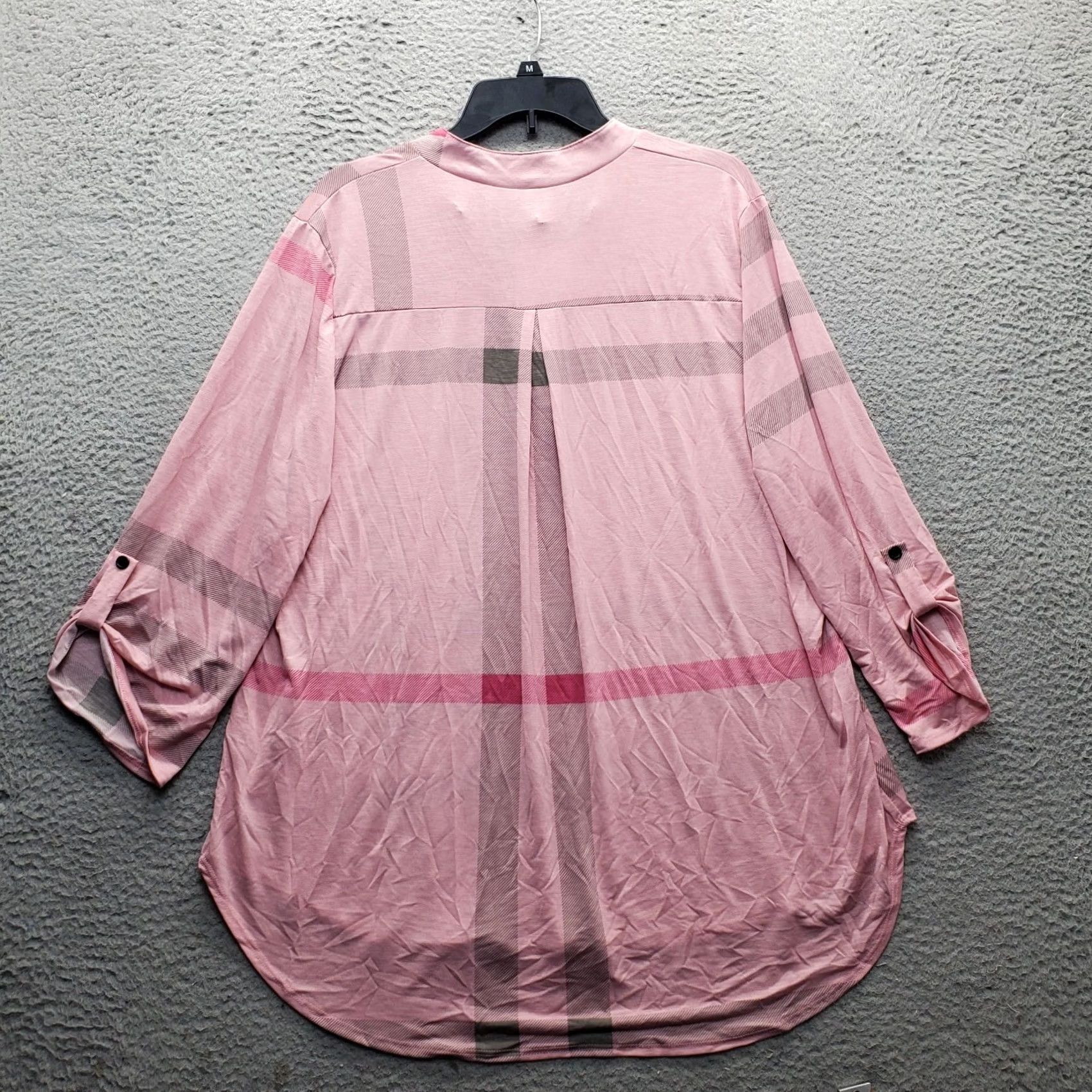 Vintage Glitzy Girlz Tunic Top Womens 3XL Multi Plaid Stretch Roll Tab Sleeve Split Neck Size XXL / US 16-18 / IT 52-54 - 2 Thumbnail
