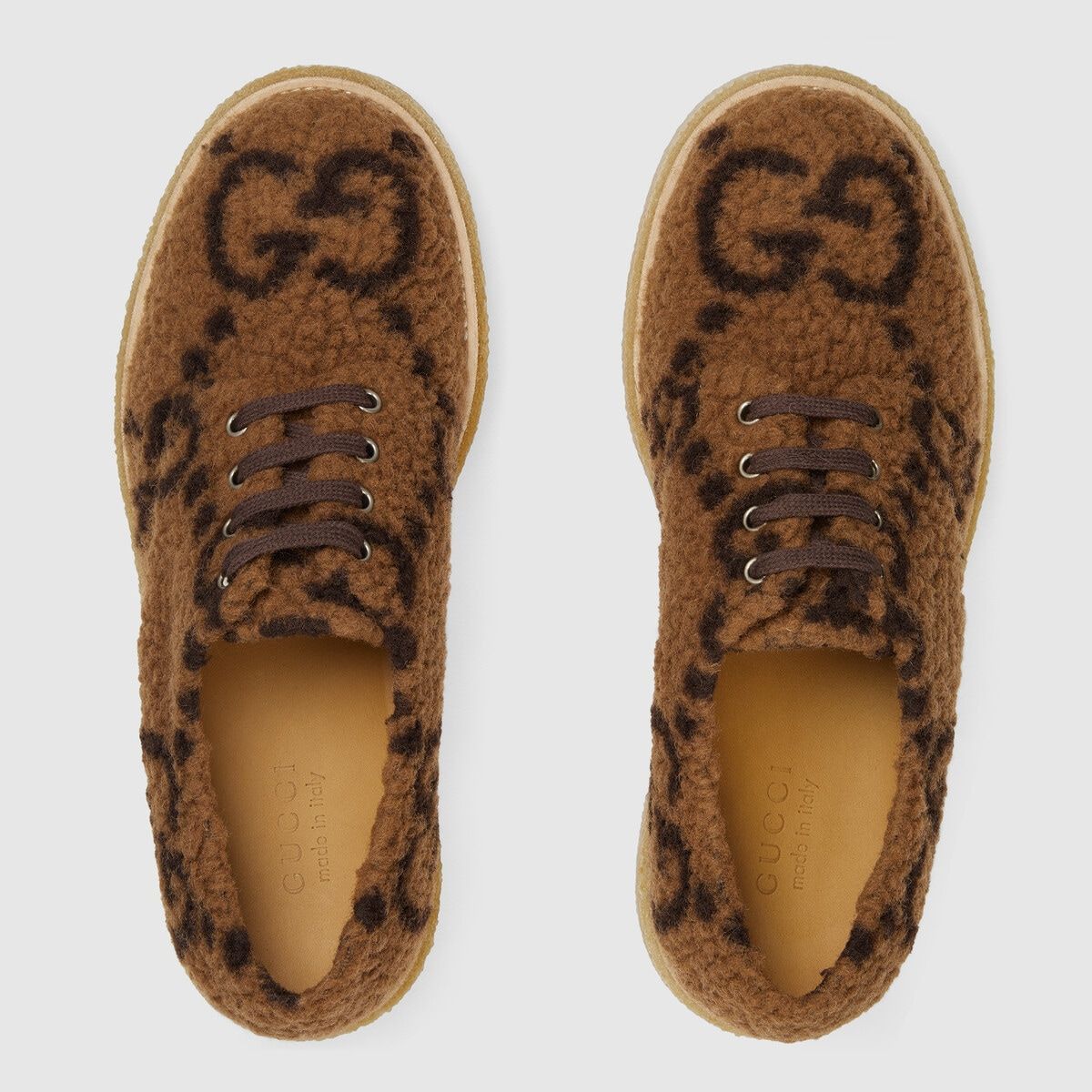 Gucci GUCCI WOOL LEATHER SNEAKER HOPPER GG CAMEL EBONY Size US 10 / EU 43 - 5 Thumbnail