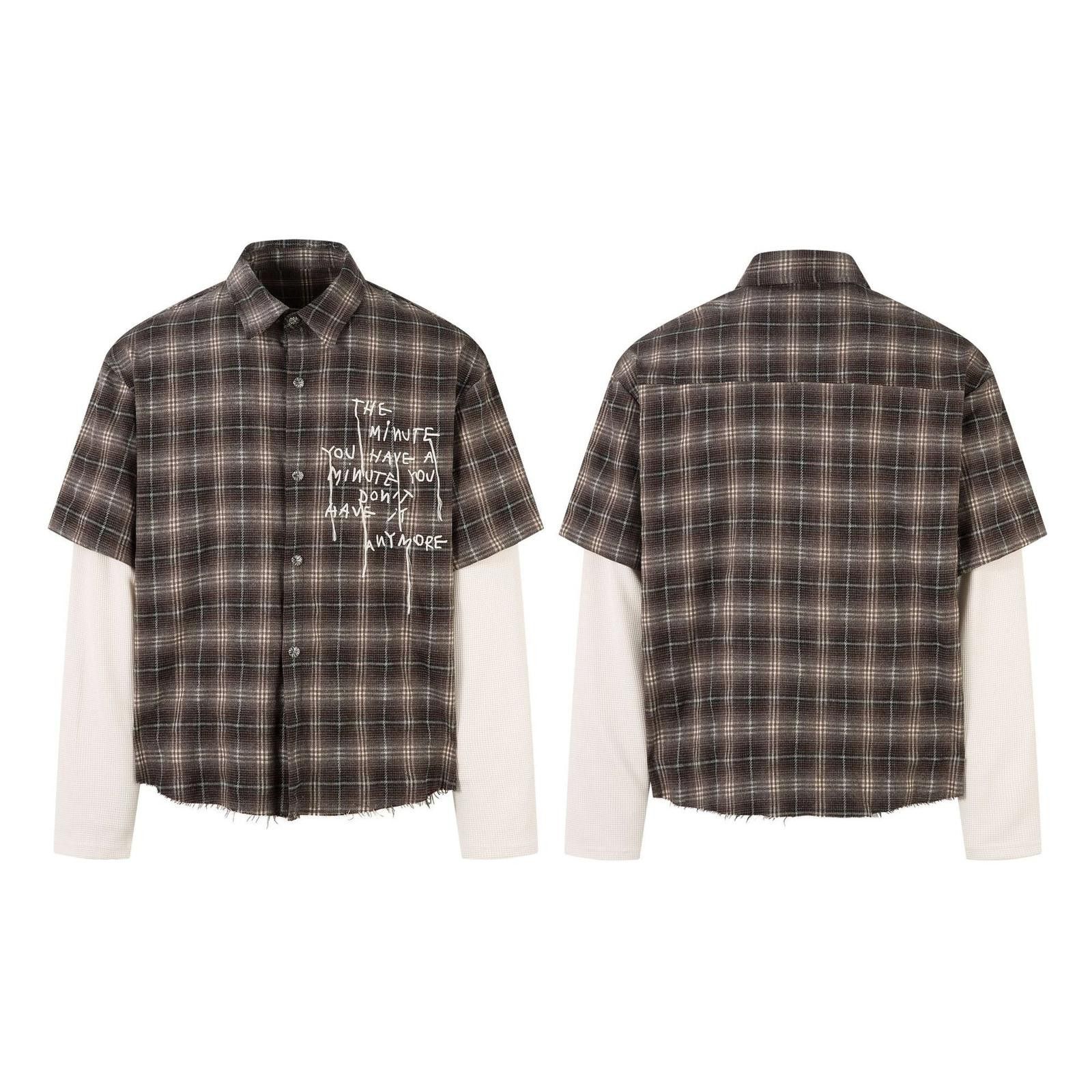 Plaid Layered Look Button-Up Shirt