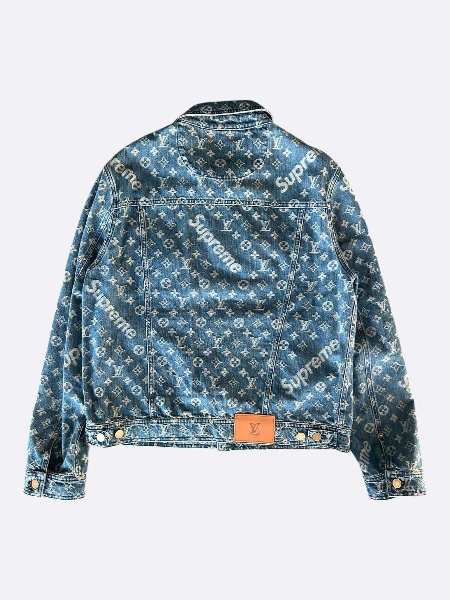 Louis Vuitton Louis Vuitton Supreme Blue & White Monogram Denim Jacket Size US XL / EU 56 / 4 - 2 Thumbnail