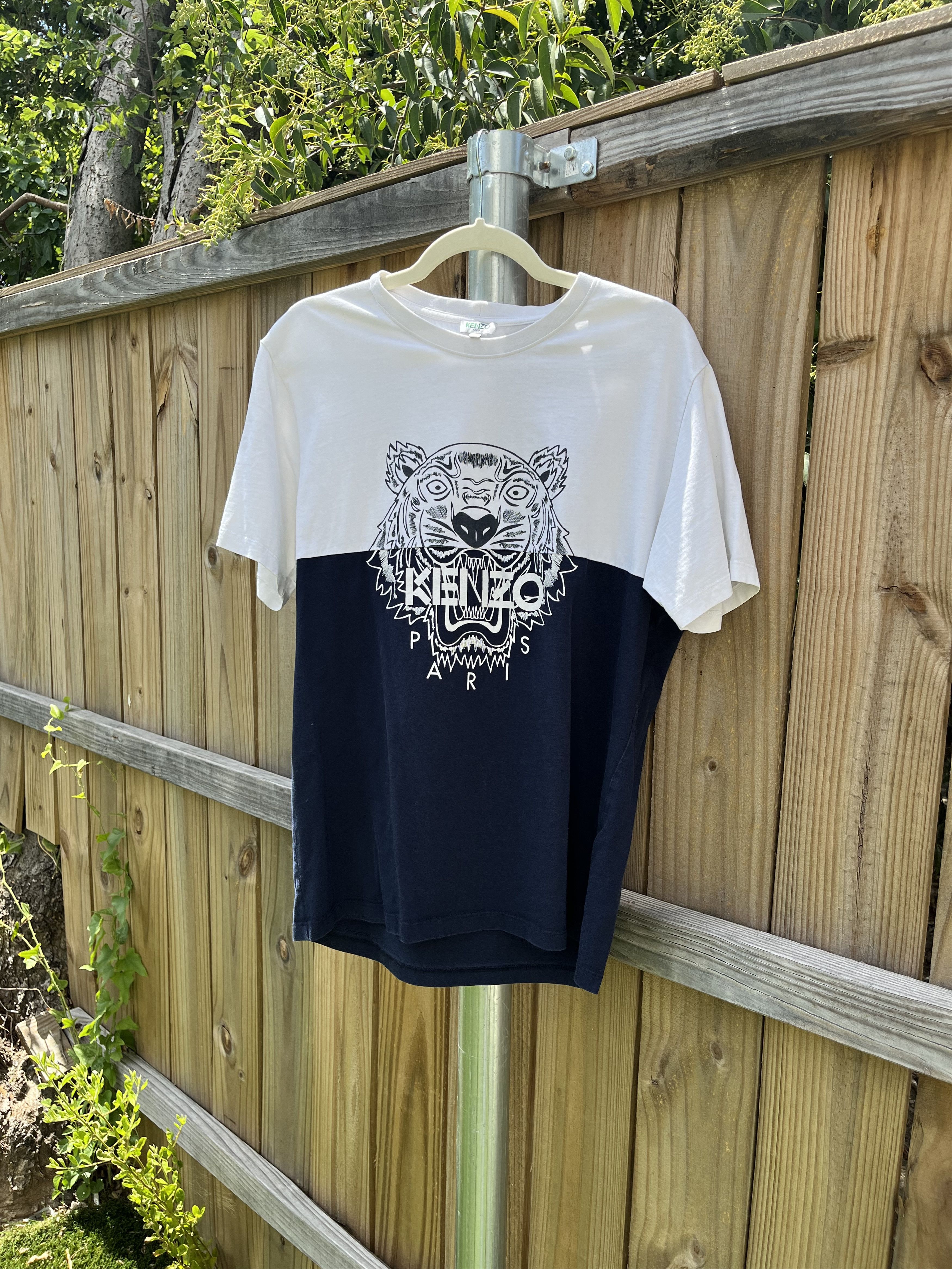 Kenzo Kenzo Navy & White Colorblock Tiger Print Cotton Crew Neck Size US XL / EU 56 / 4 - 2 Thumbnail