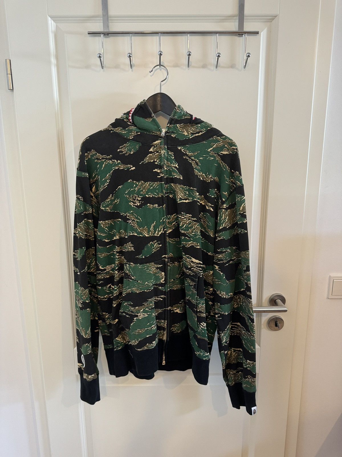 image of Bape Tiger Camo Shark Full Zip Hoodie in Green, Men's (Size 2XL)