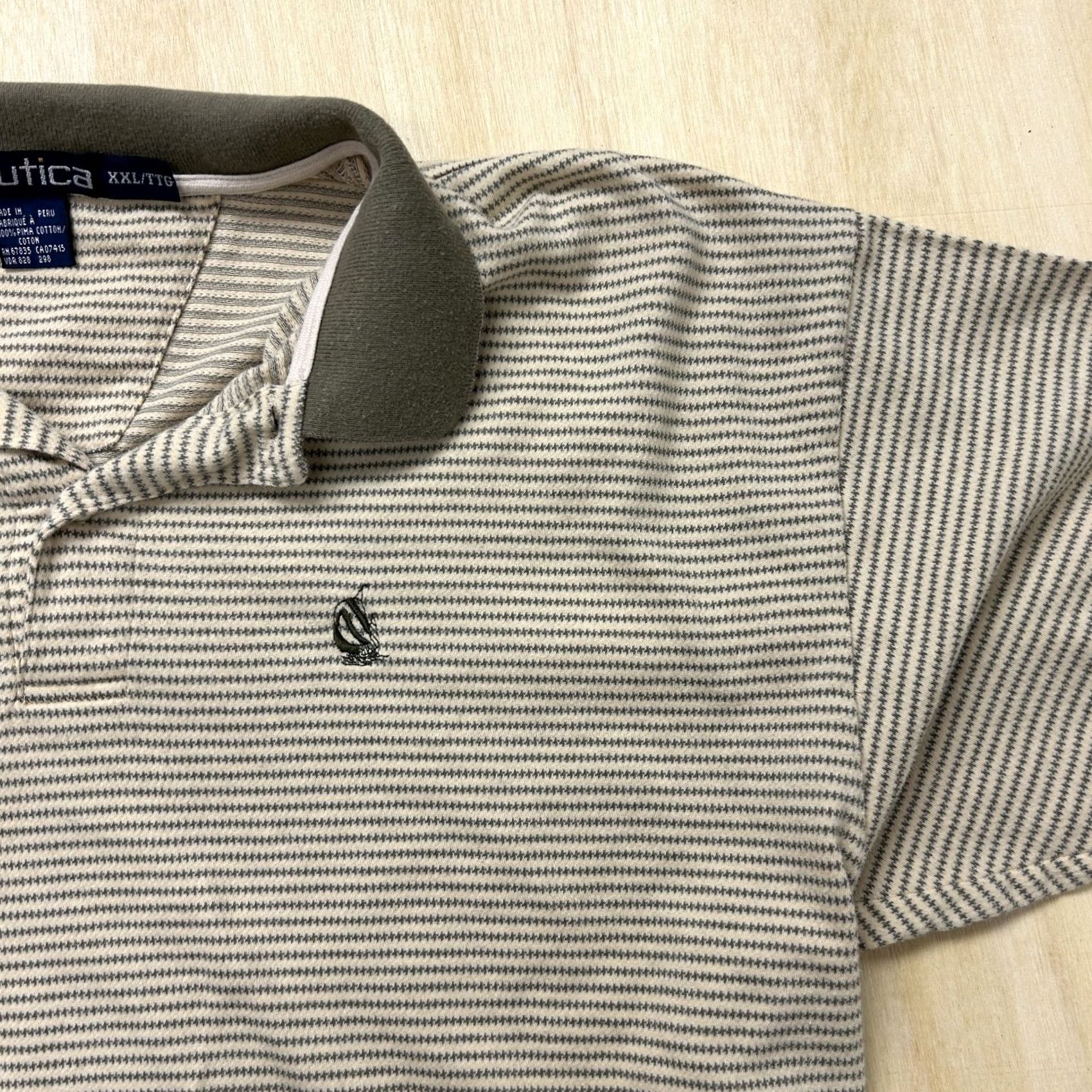 Nautica VINTAGE Nautica Polo Shirt Mens 2XL Gray Stripe Short Sleeve Pima Cotton Knit Size US XXL / EU 58 / 5 - 2 Thumbnail