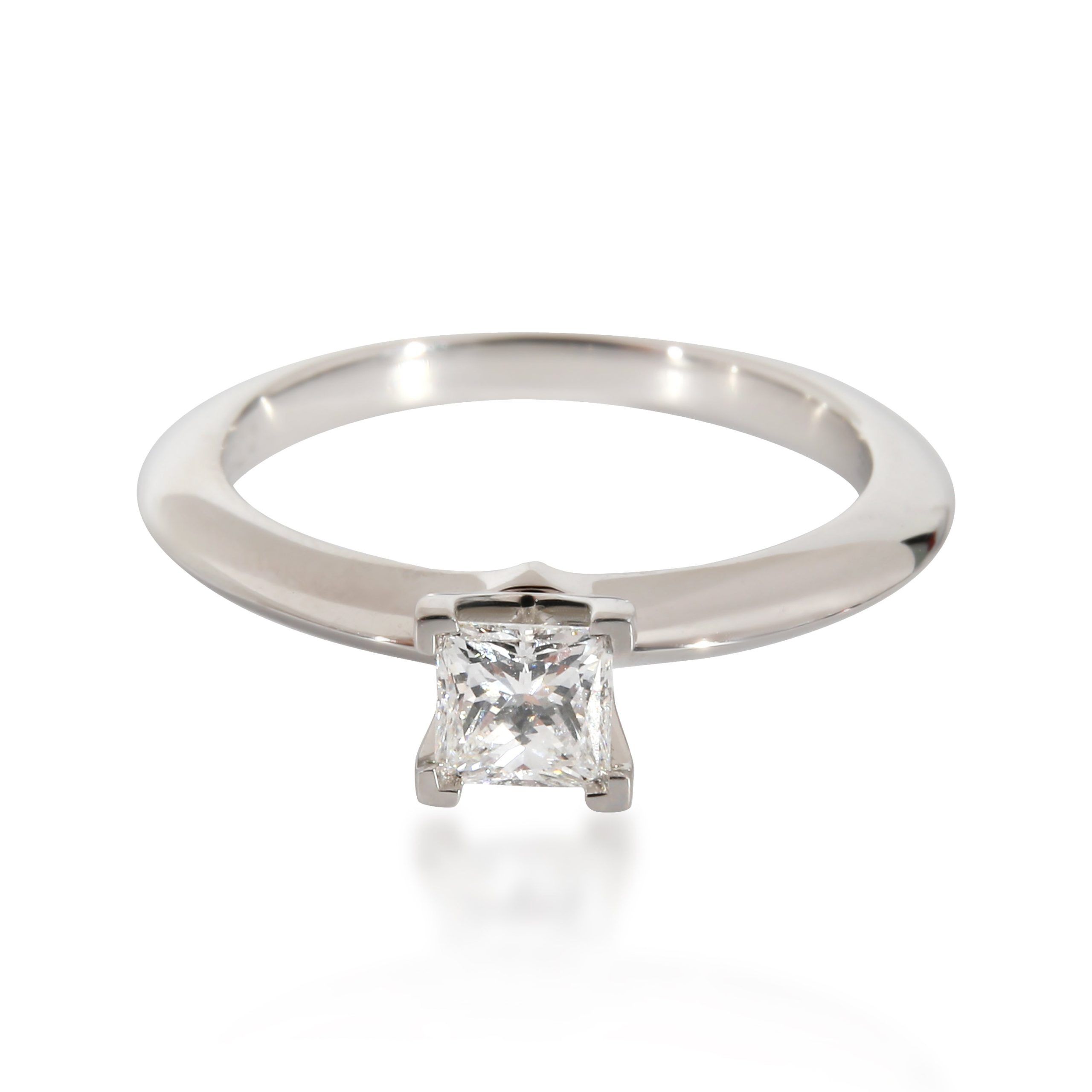 image of Tiffany Co Tiffany & Co. Princess Cut Diamond Engagement Ring In Platinum F Vvs2 0.32 Ct in Silver,