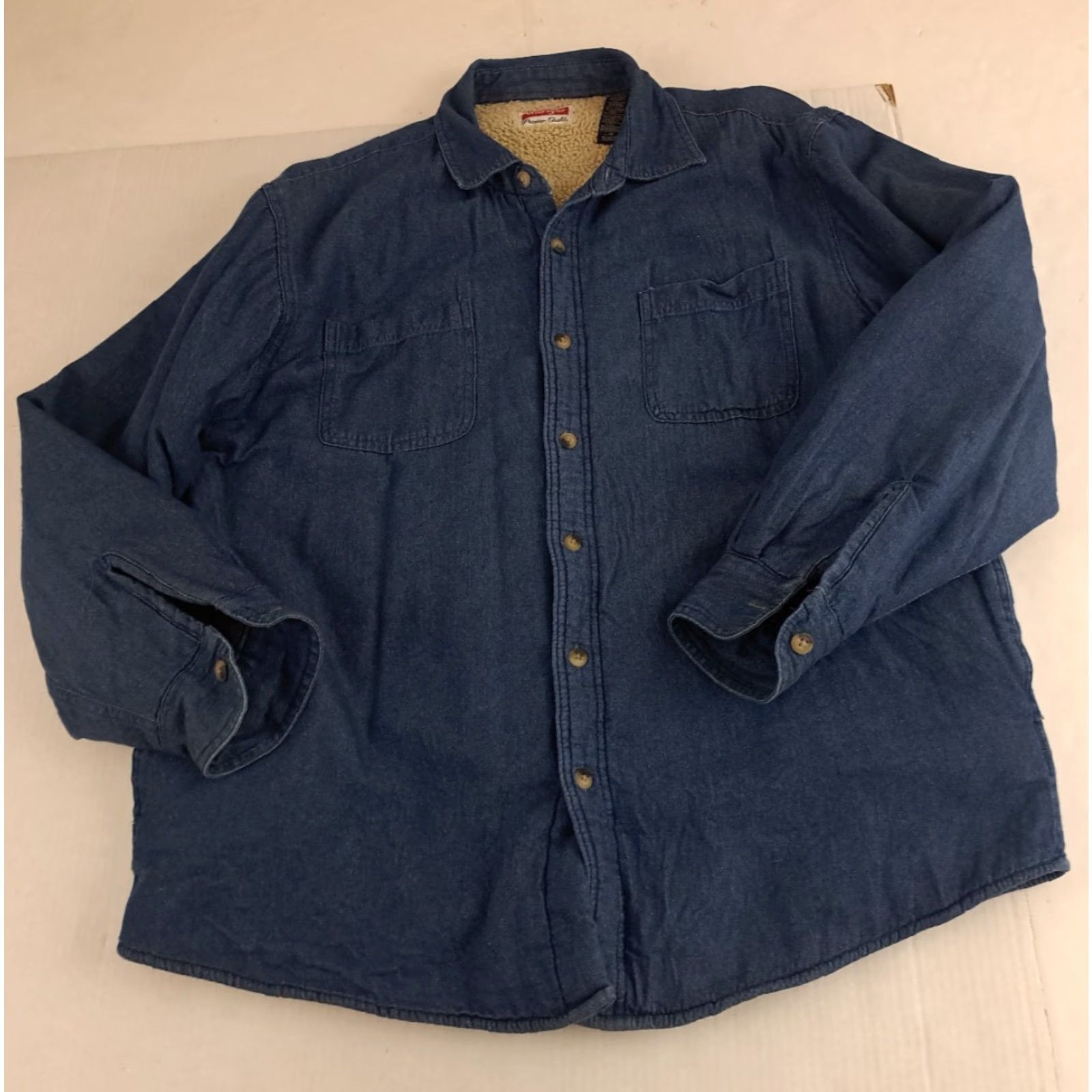 Wrangler VINTAGE Wrangler Denim Blue Jean Work Shirt L Large Button-Up Long Sleeve Faux Fur Lined Collared Size US L / EU 52-54 / 3 - 4 Thumbnail