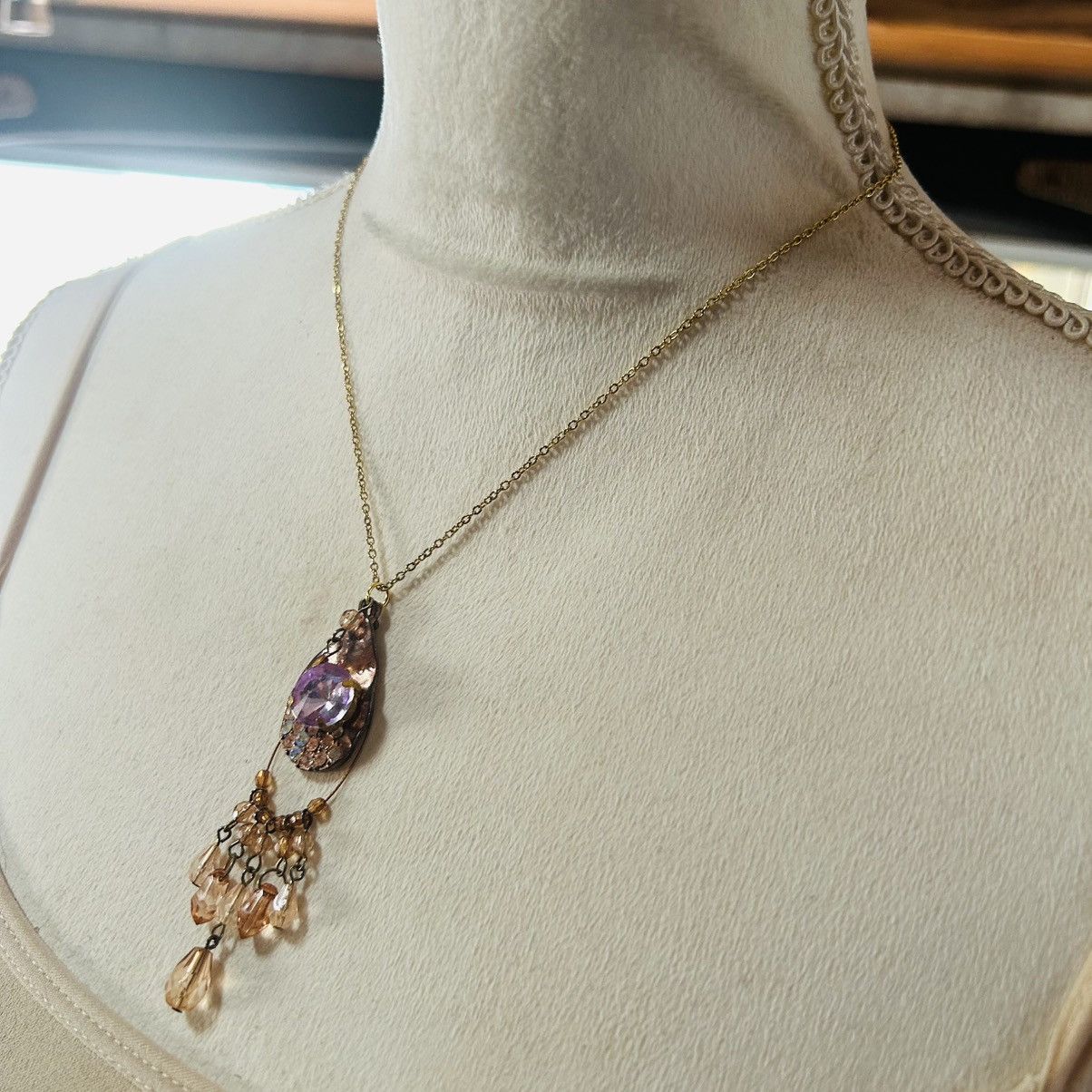 Handmade Handcrafted copper plated glass stone chandelier necklace Size ONE SIZE - 3 Thumbnail