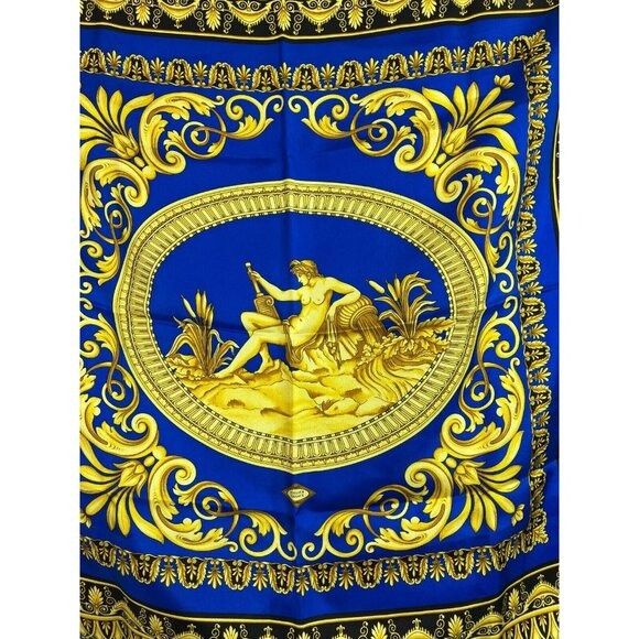 Versace Vintage 90s Gianni Versace Blue Gold Greek Roman Goddess The Size ONE SIZE - 3 Thumbnail